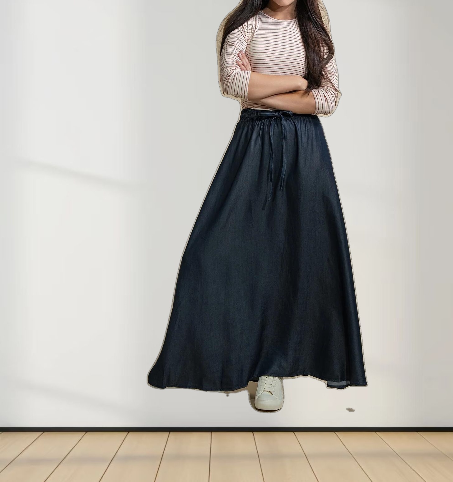 Ribbed Striped Crew 3/4 Sleeve-Pink/Raspberry