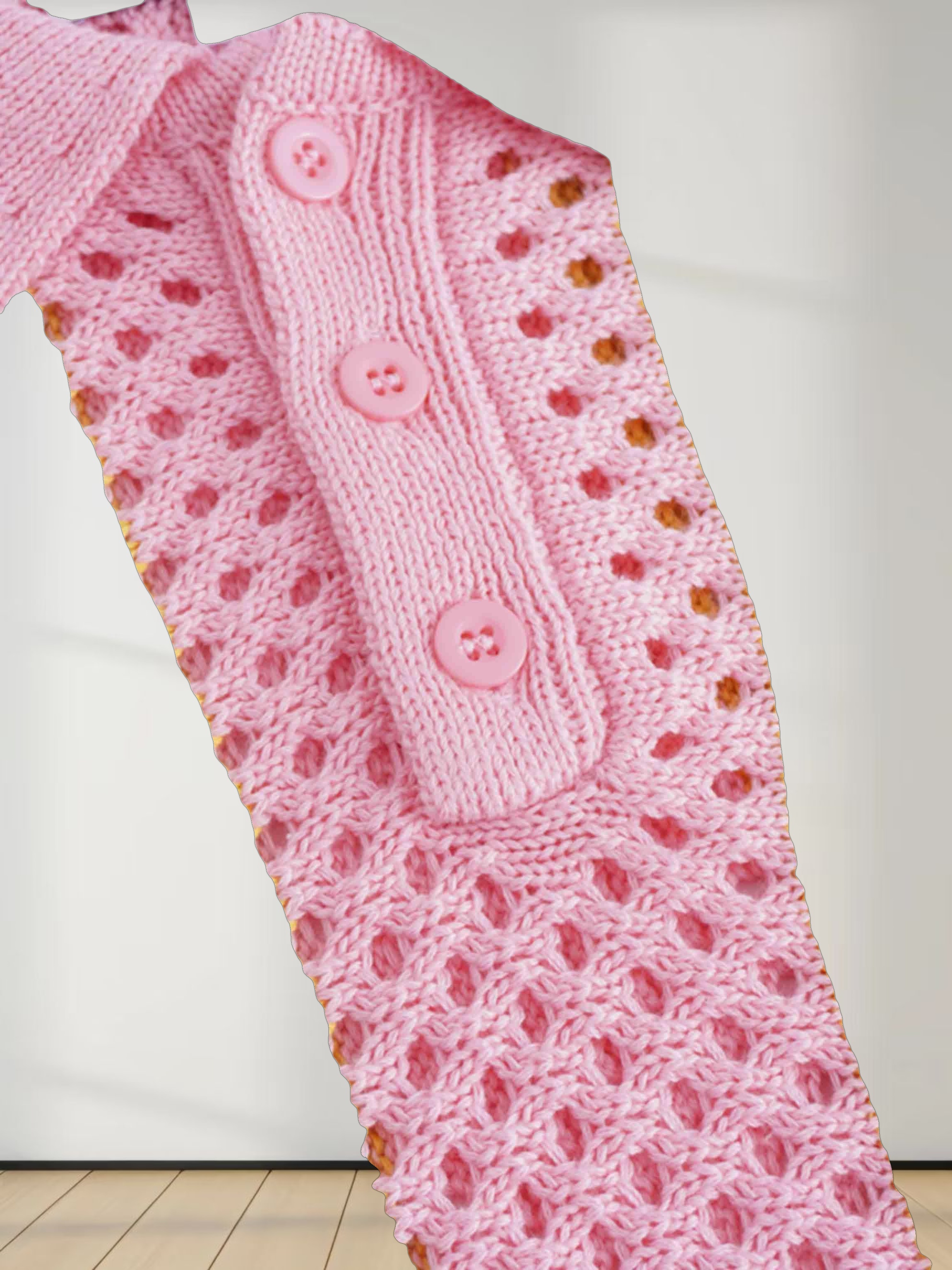 Mesh Striped Polo Sweater-Pink