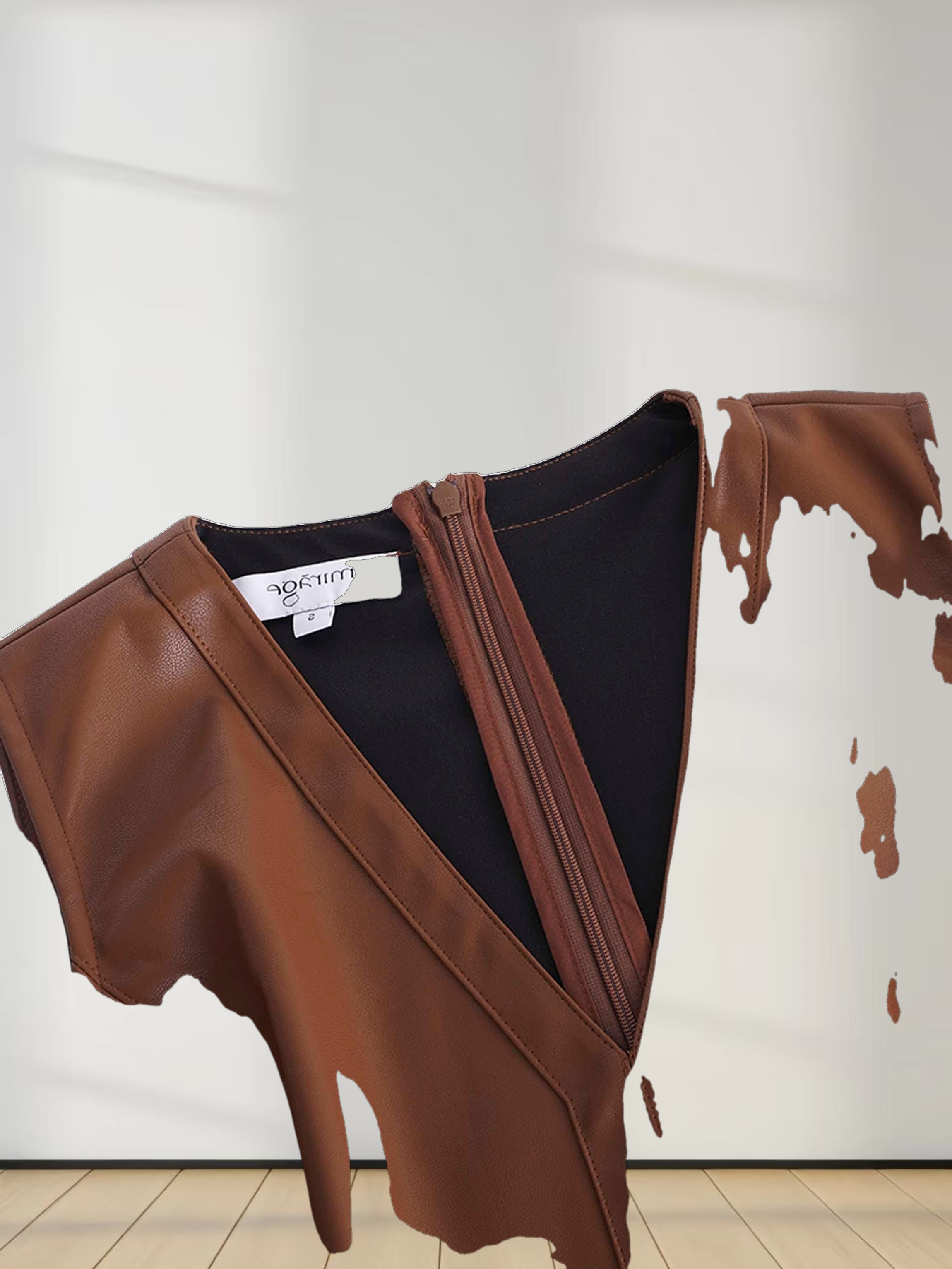 Faux Leather Seamed Jumper-Brown