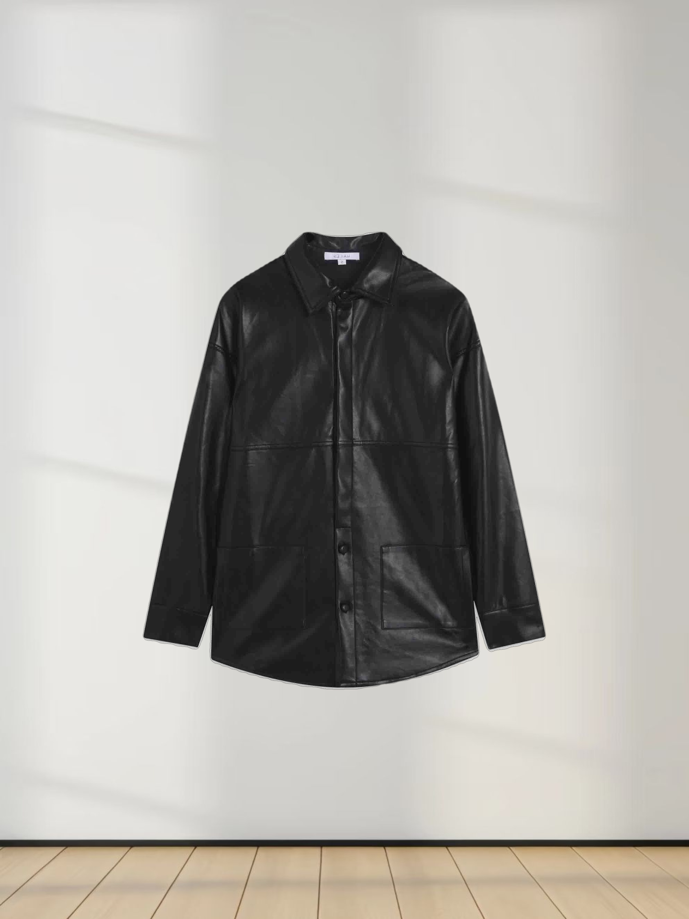 Snap Down Shacket-Black Leather