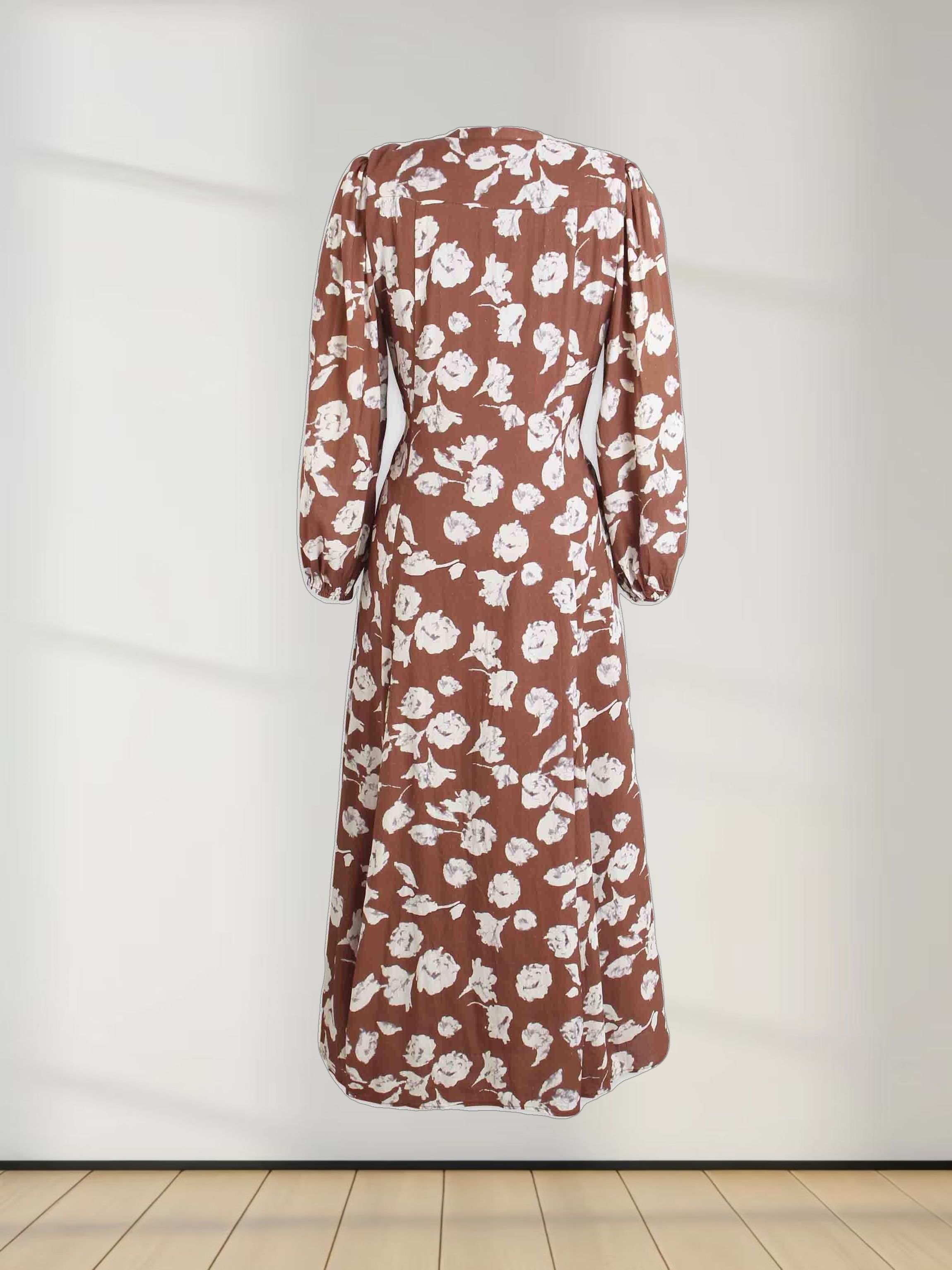 A Line Shirtdress-Brown Floral