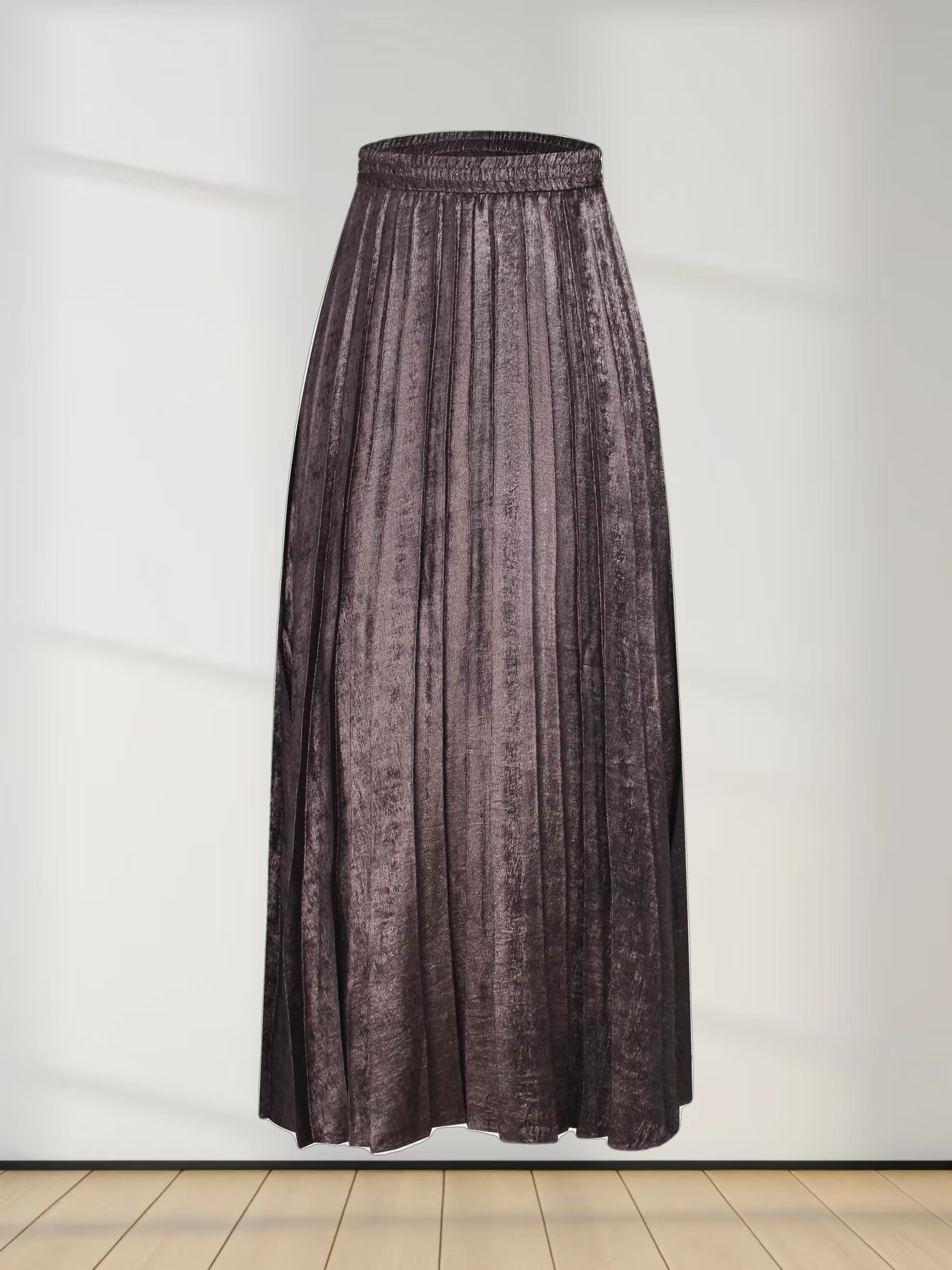 Covered Band Pleated Skirt-Brown Shimmer