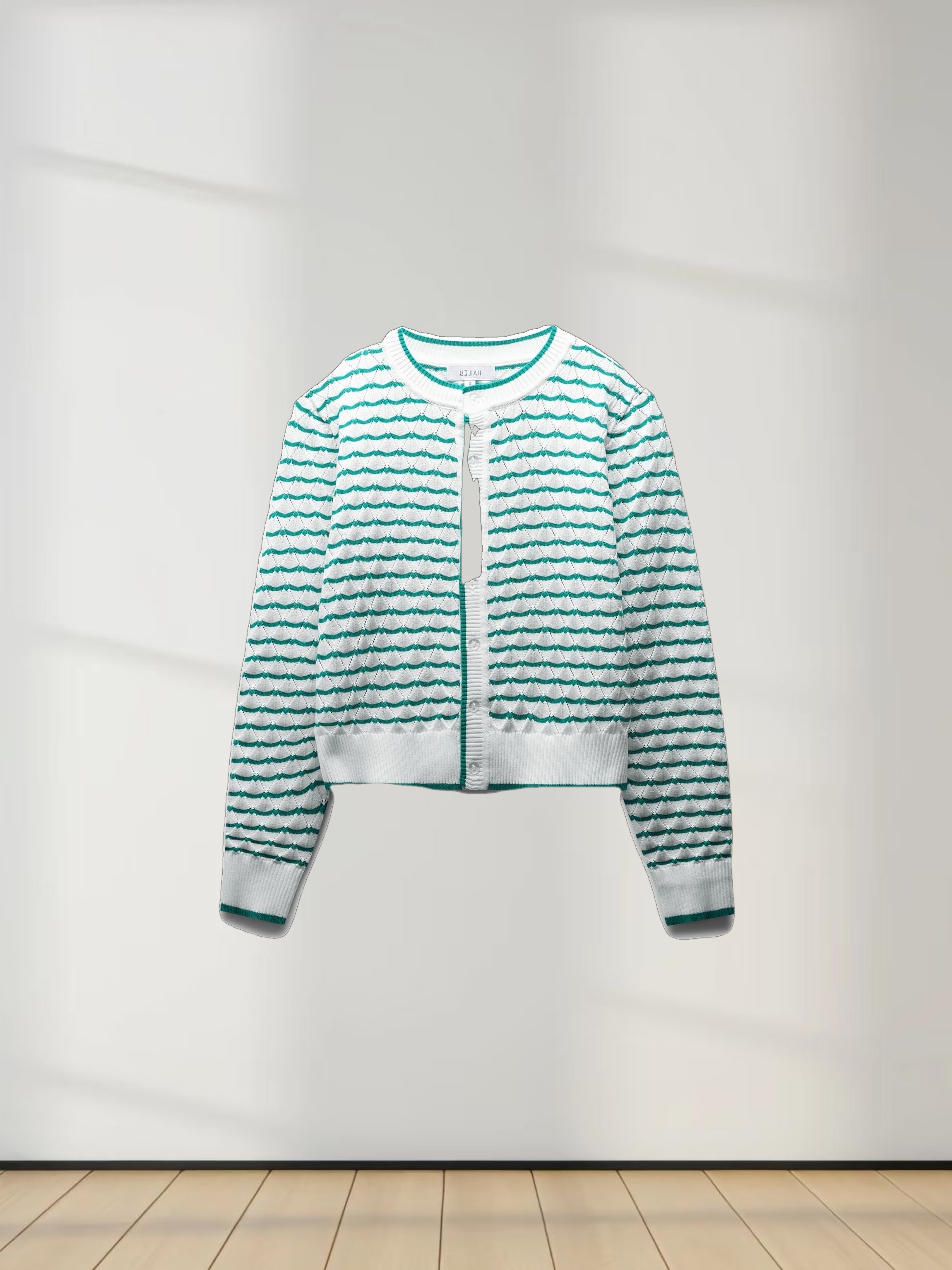 Striped Pointelle Cardigan-White/Kelly Green
