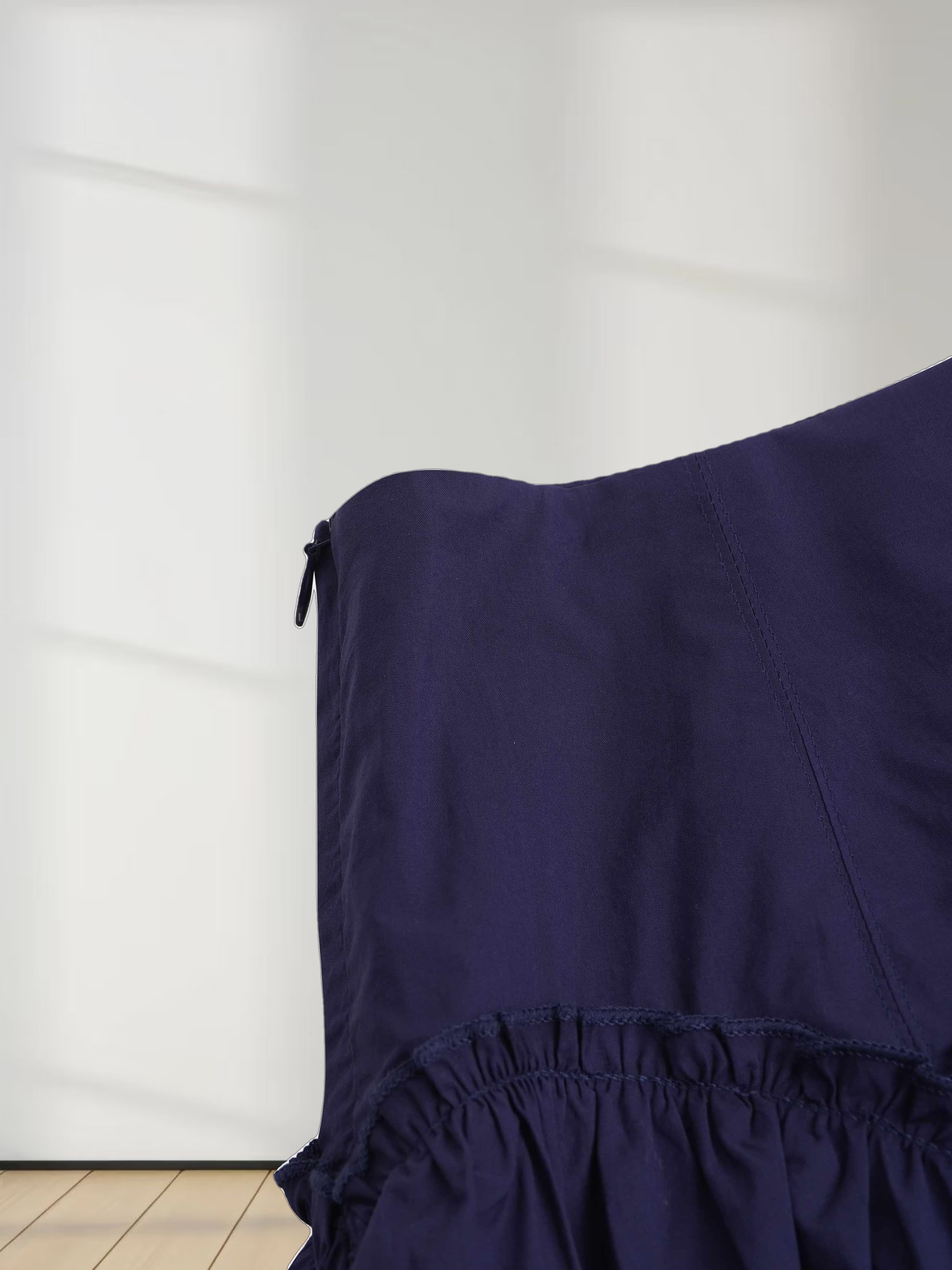 Yoke Ruffle Skirt-Navy