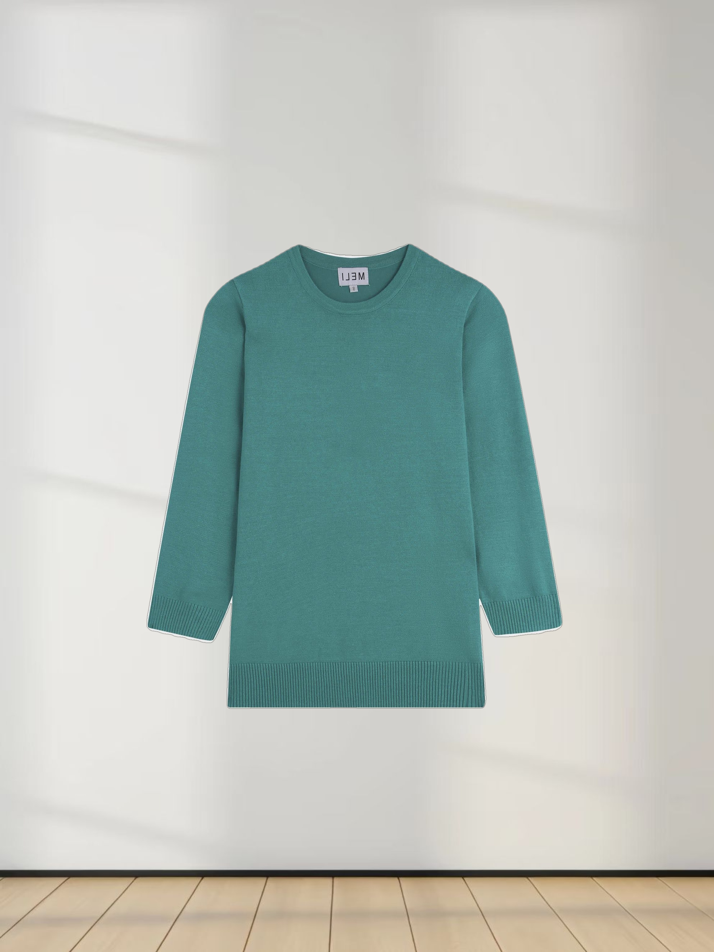 Basic Crew Sweater 3Q-Turquoise