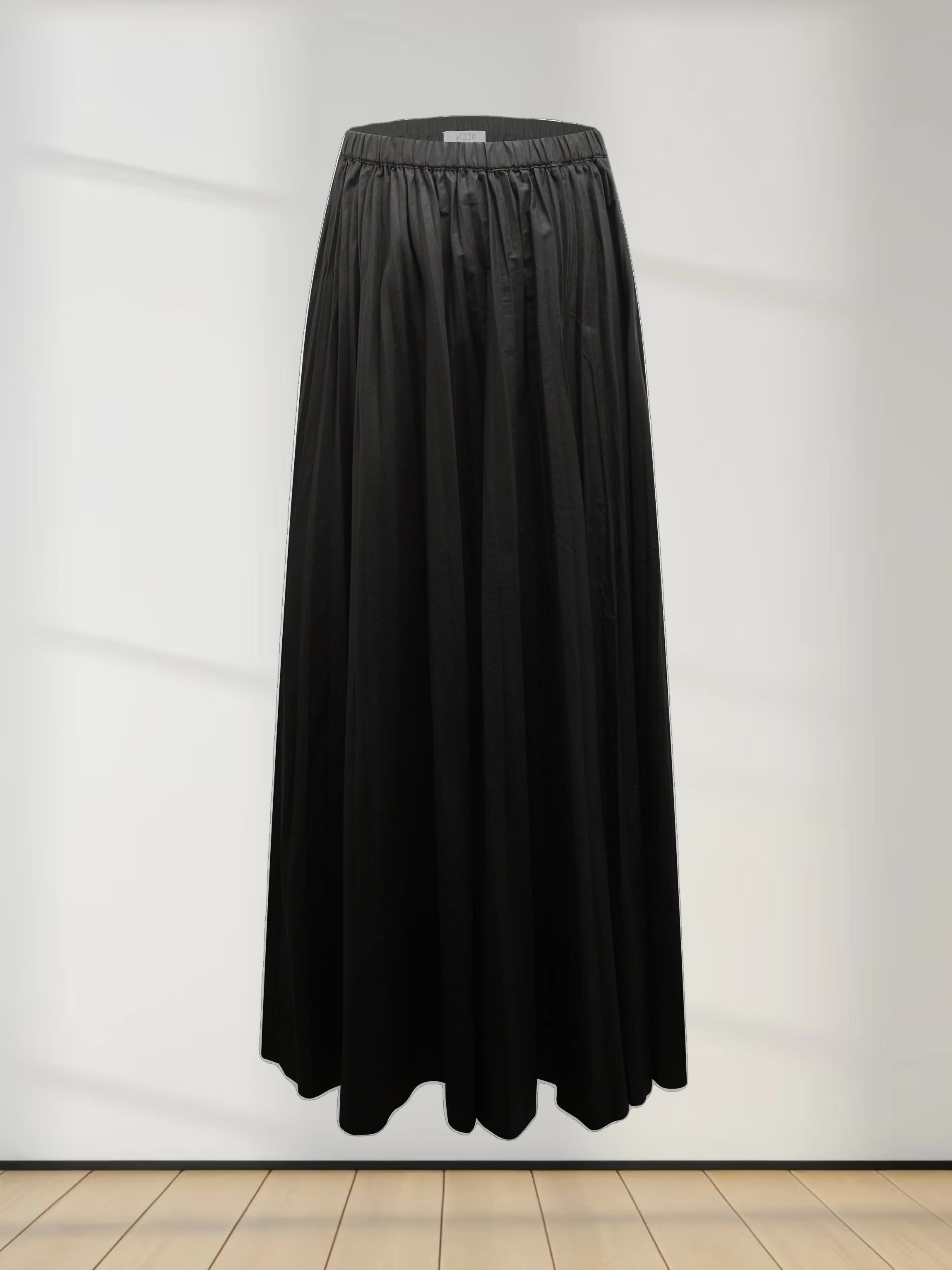 Micro Pleat Elastic Waist Skirt-Black