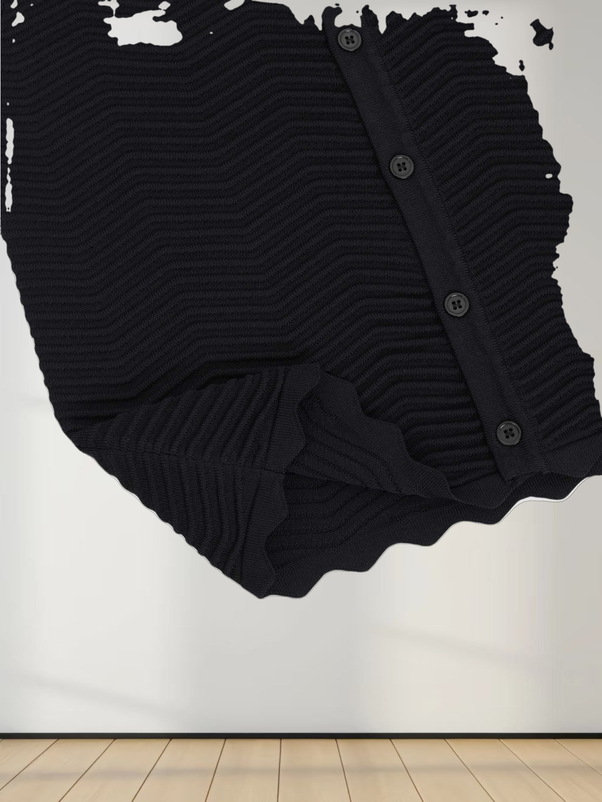 Wave Knit Cardigan-Black