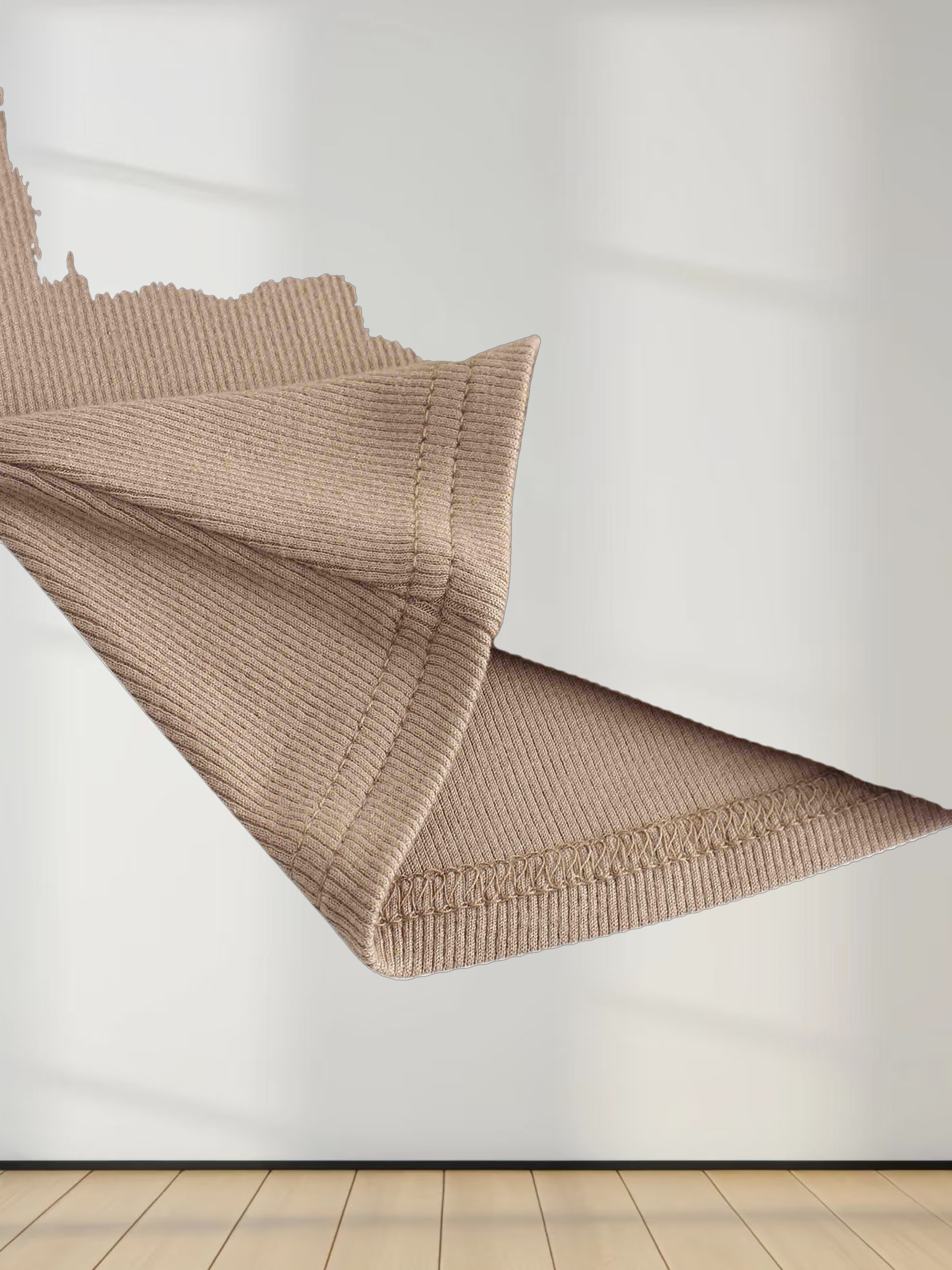 RIBBED HIGH V LS-TAUPE