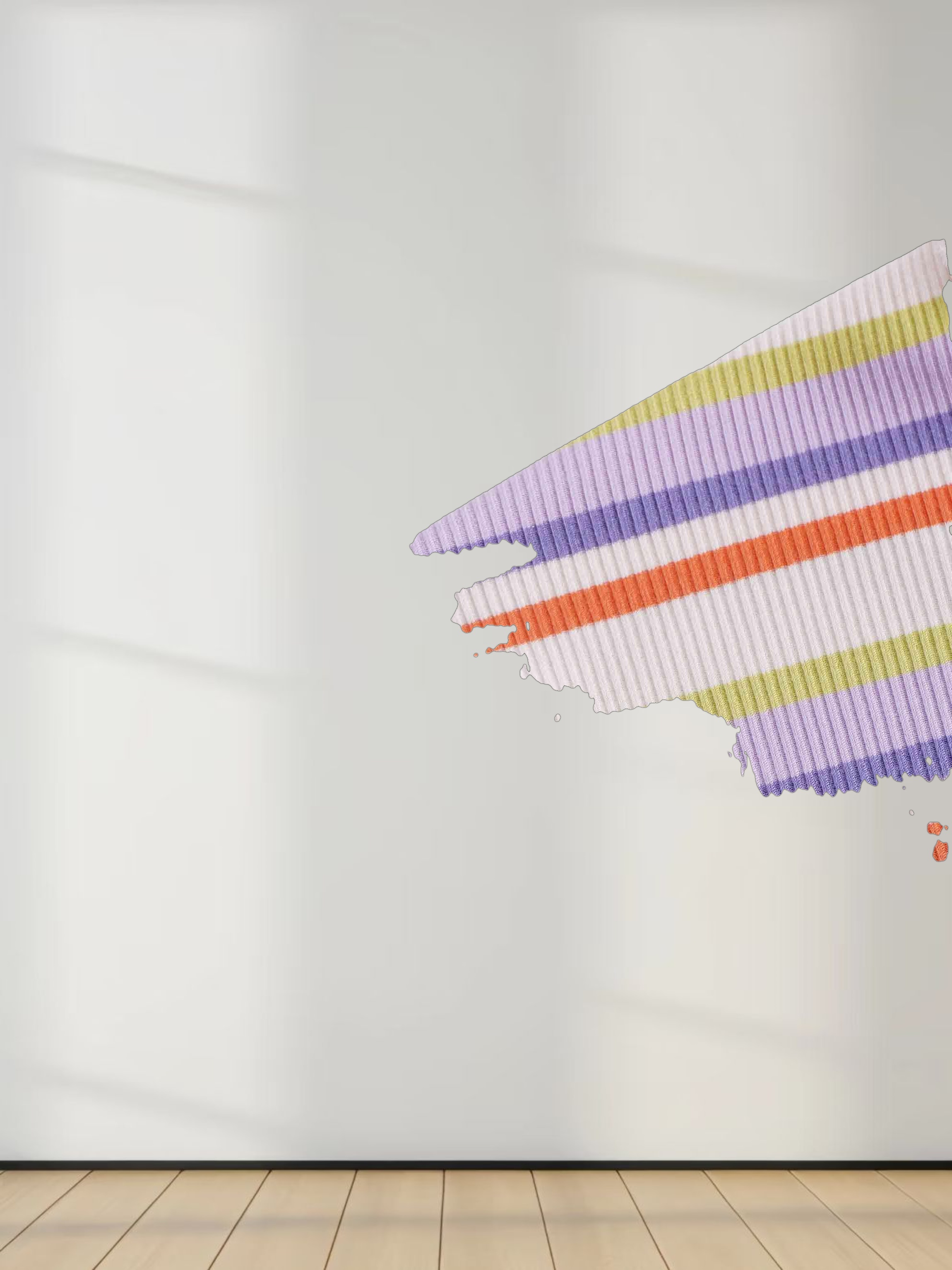 Ribbed Striped Crew 3/4 Sleeve-Orange/Purple