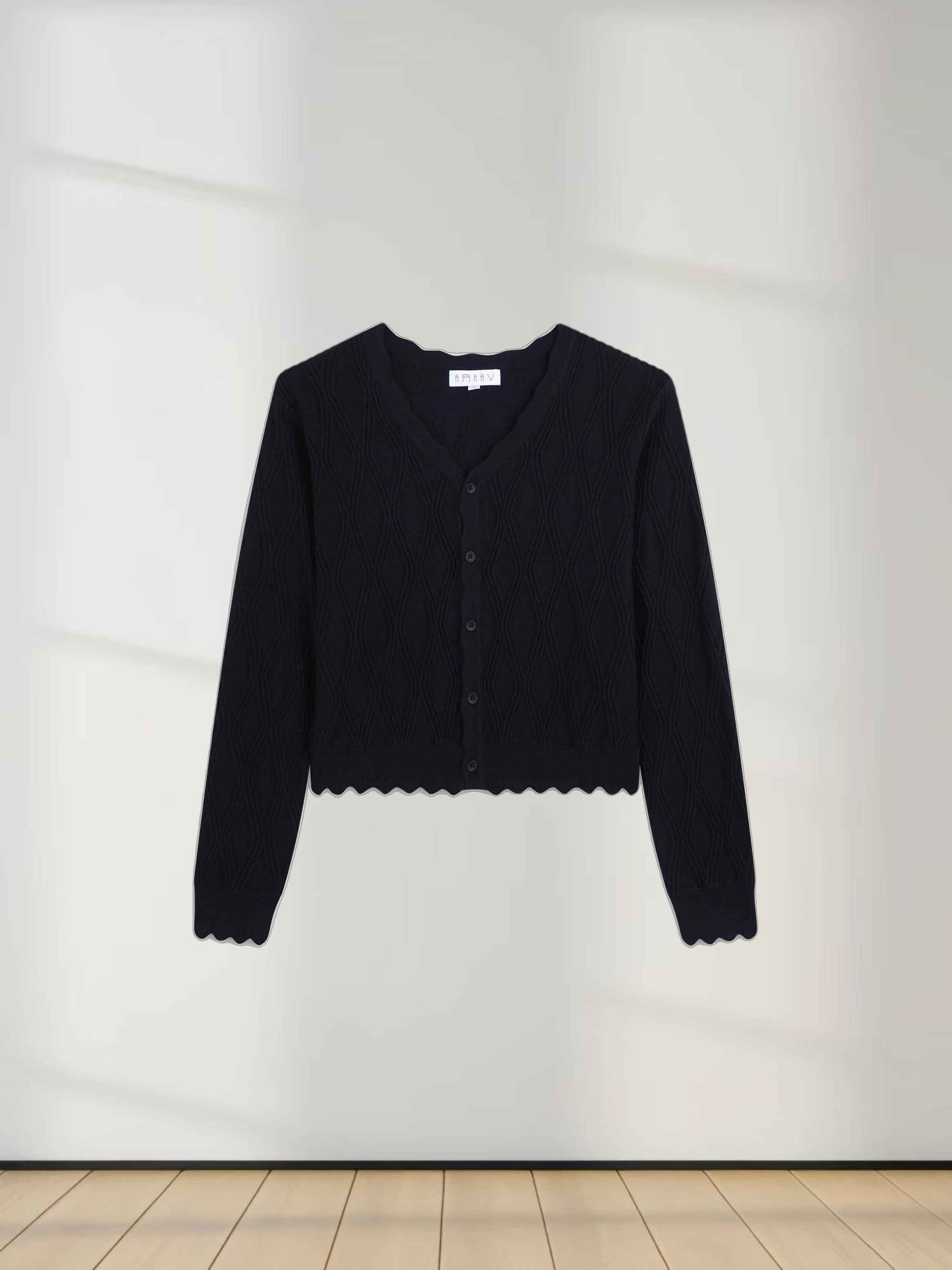 Scalloped Edge Cardigan-Black