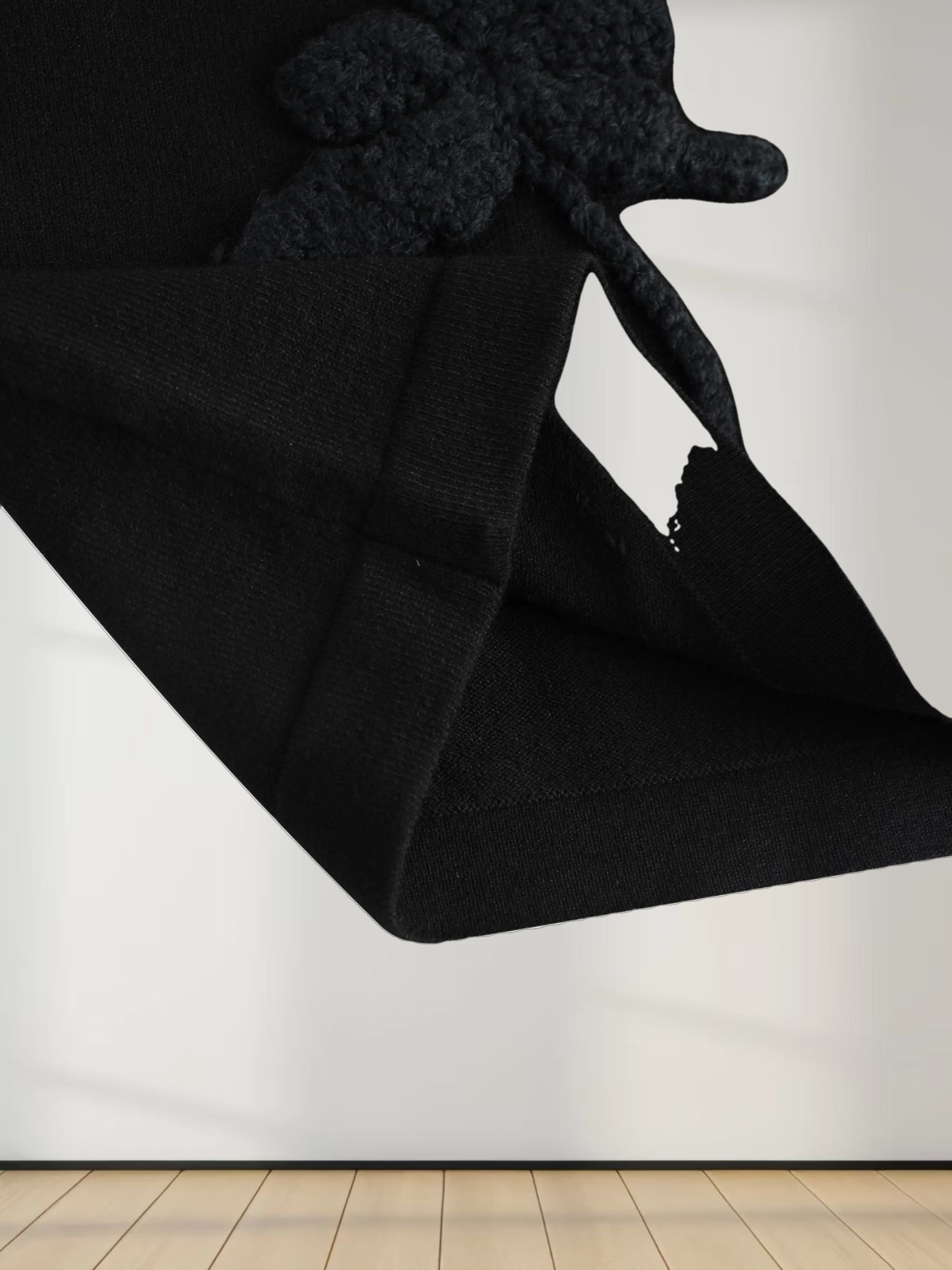 Crochet Puff Flower Sweater Set-Black