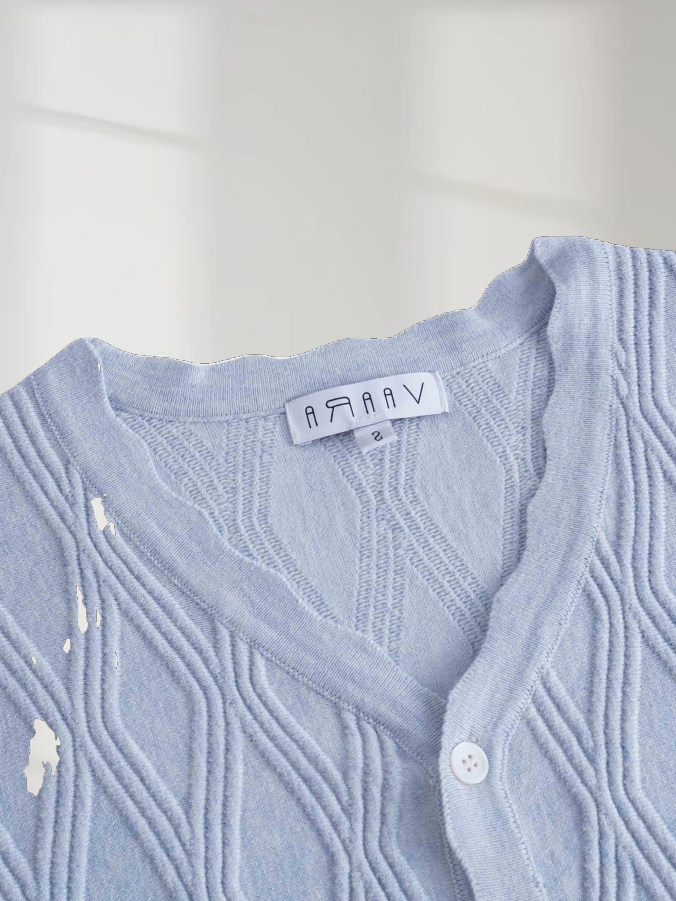 Scalloped Edge Cardigan-Light Blue Heather