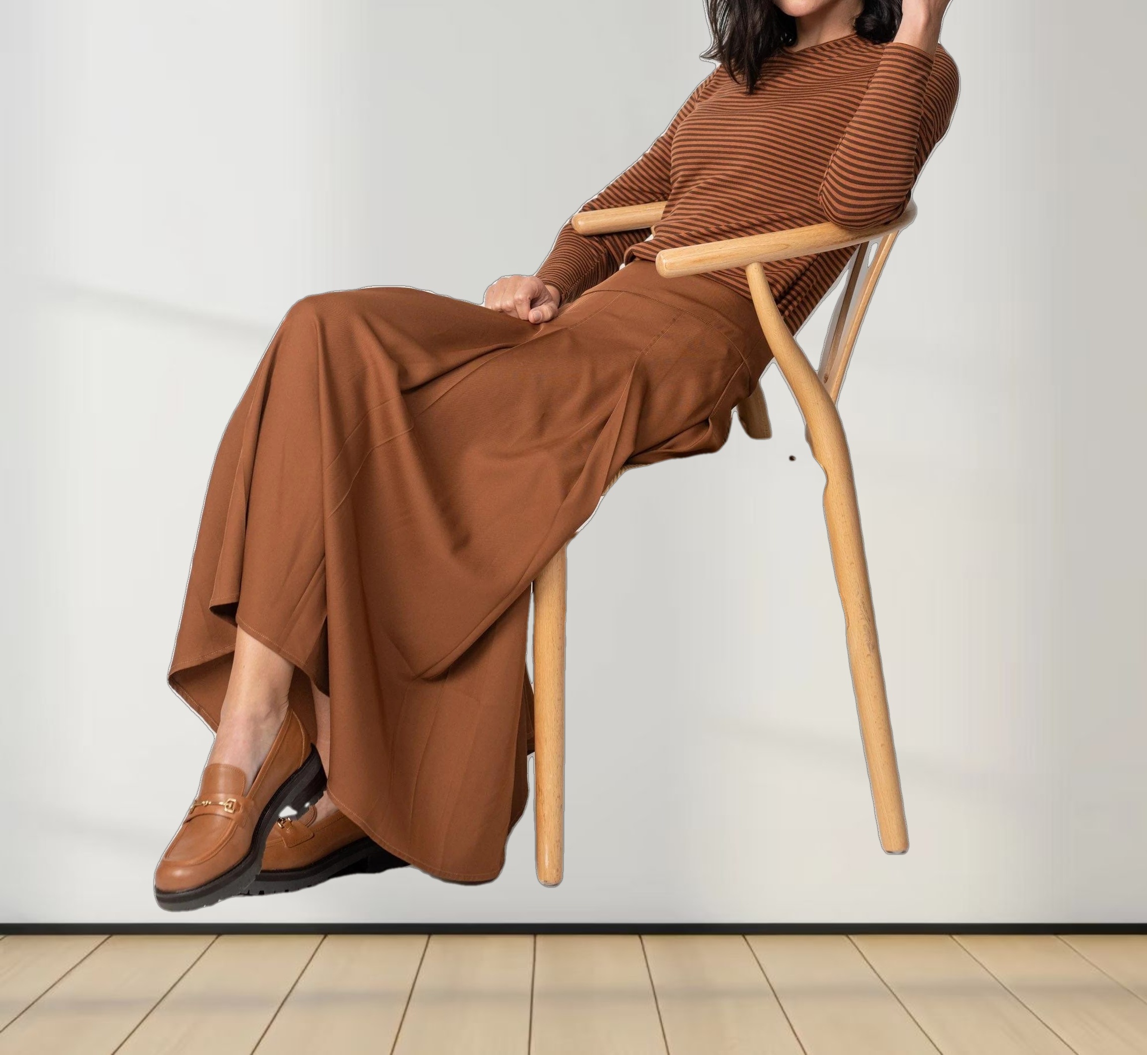 STITCHED DOWN PLEATED SKIRT(SHORT)-BROWN