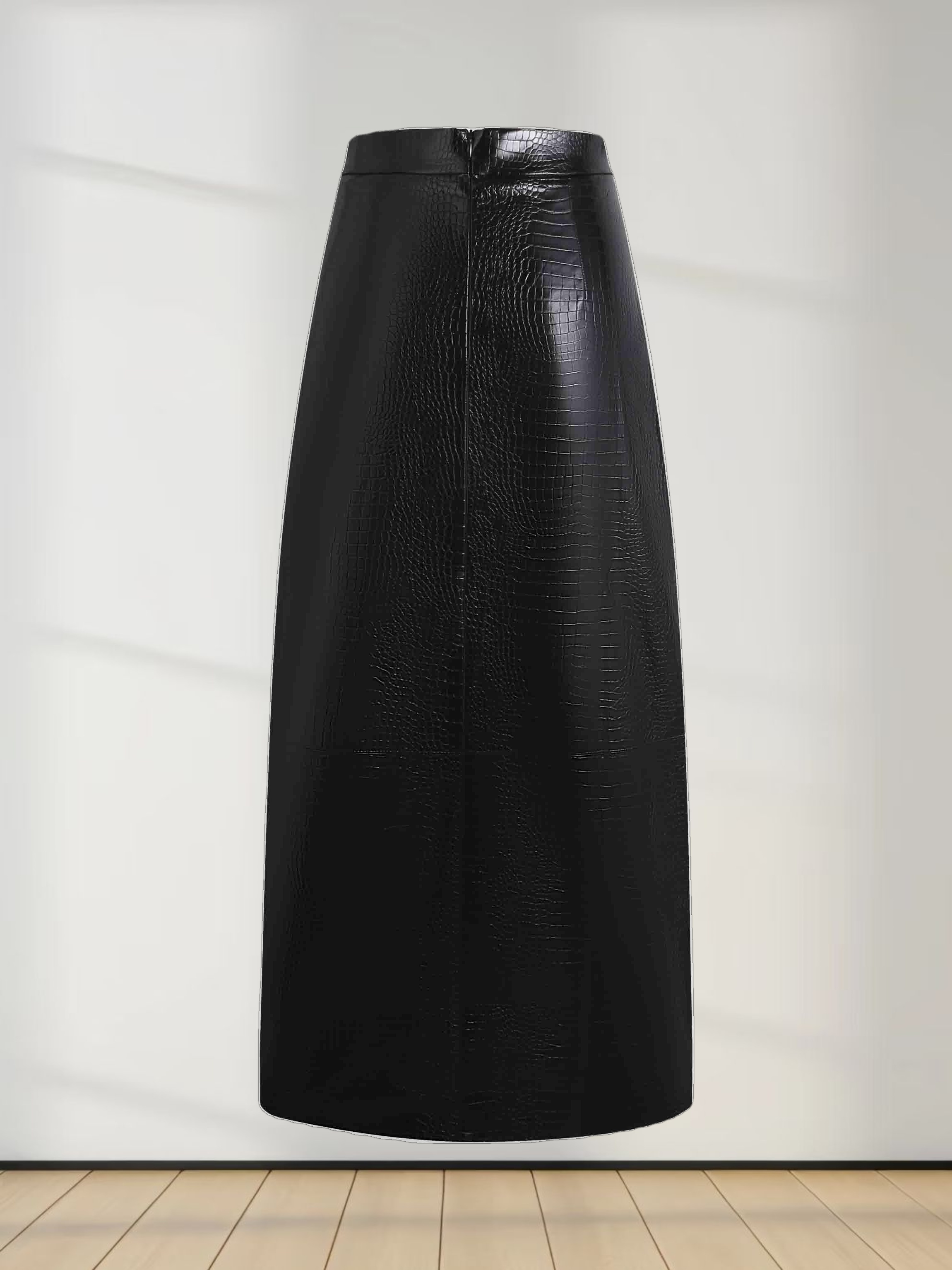 Croc Leather Skirt-Black