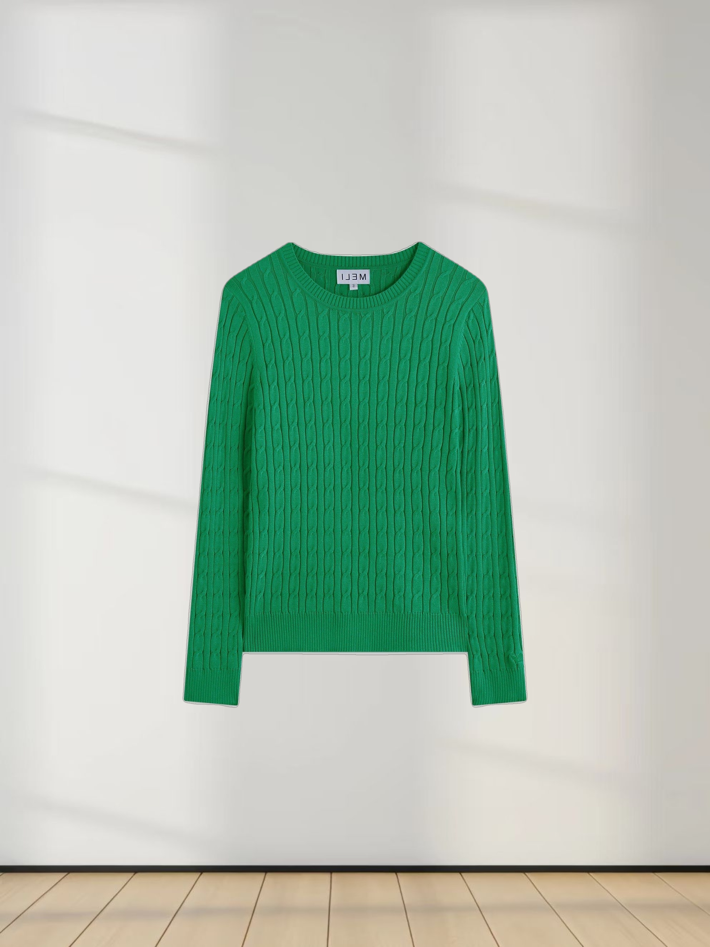 Knit Cable Sweater-Kelly Green