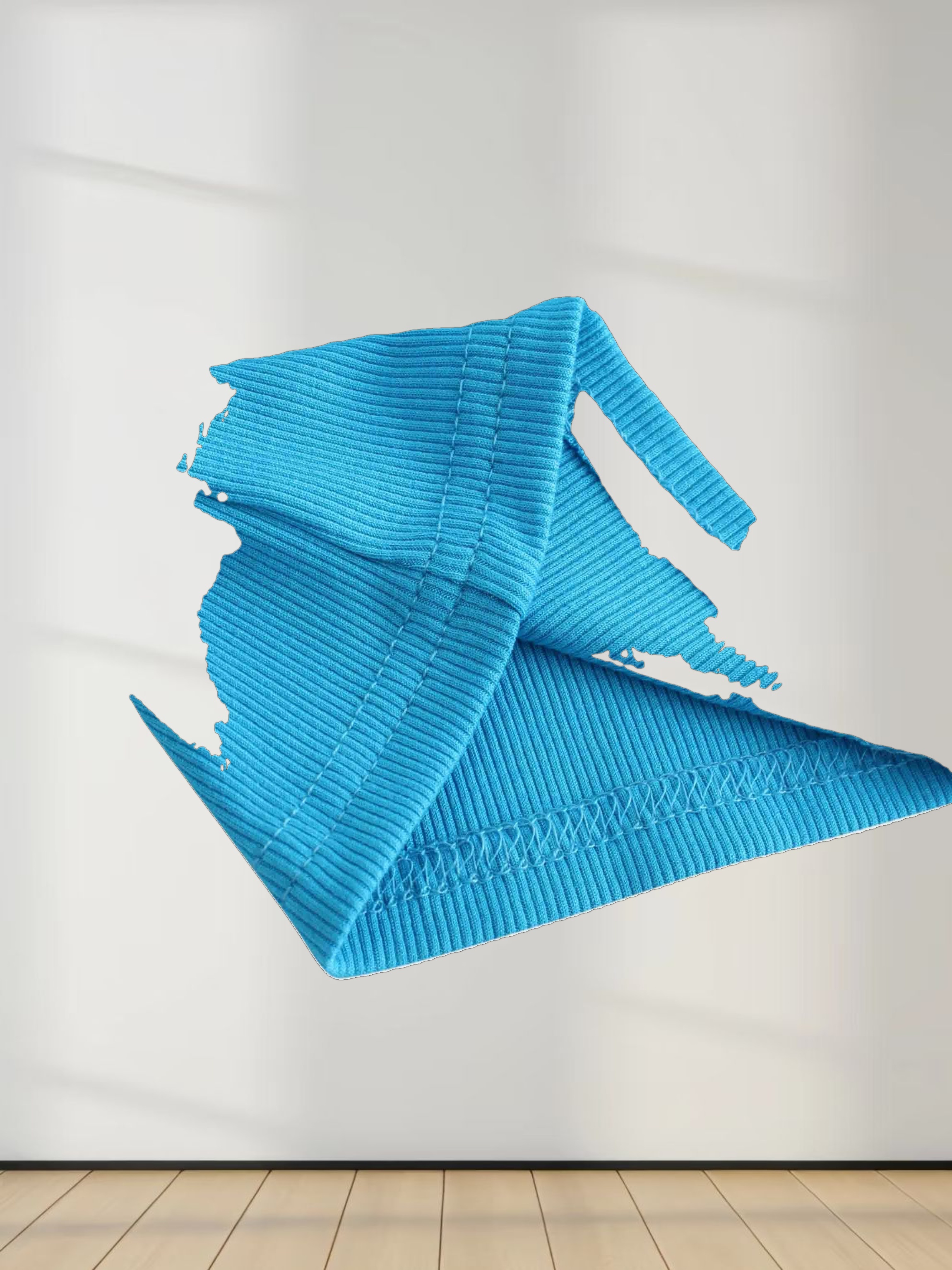 RIBBED HIGH V TEE LS-SKY BLUE