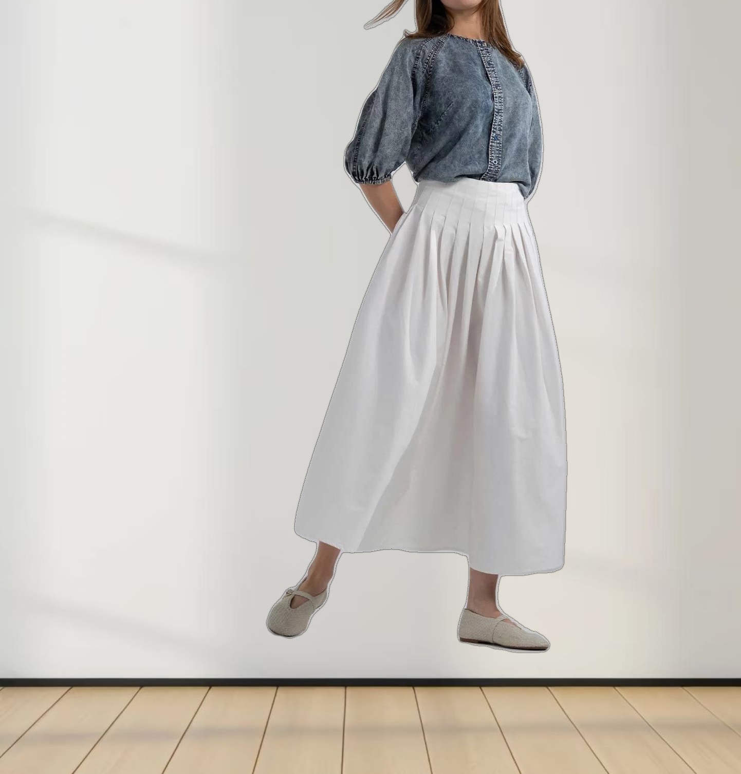Full Pleated Skirt-White
