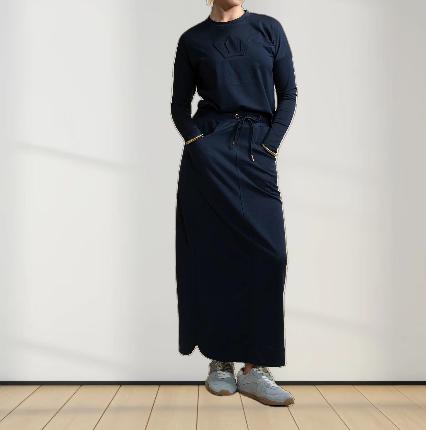 Drawstring Pocket T-Shirt Skirt-Navy