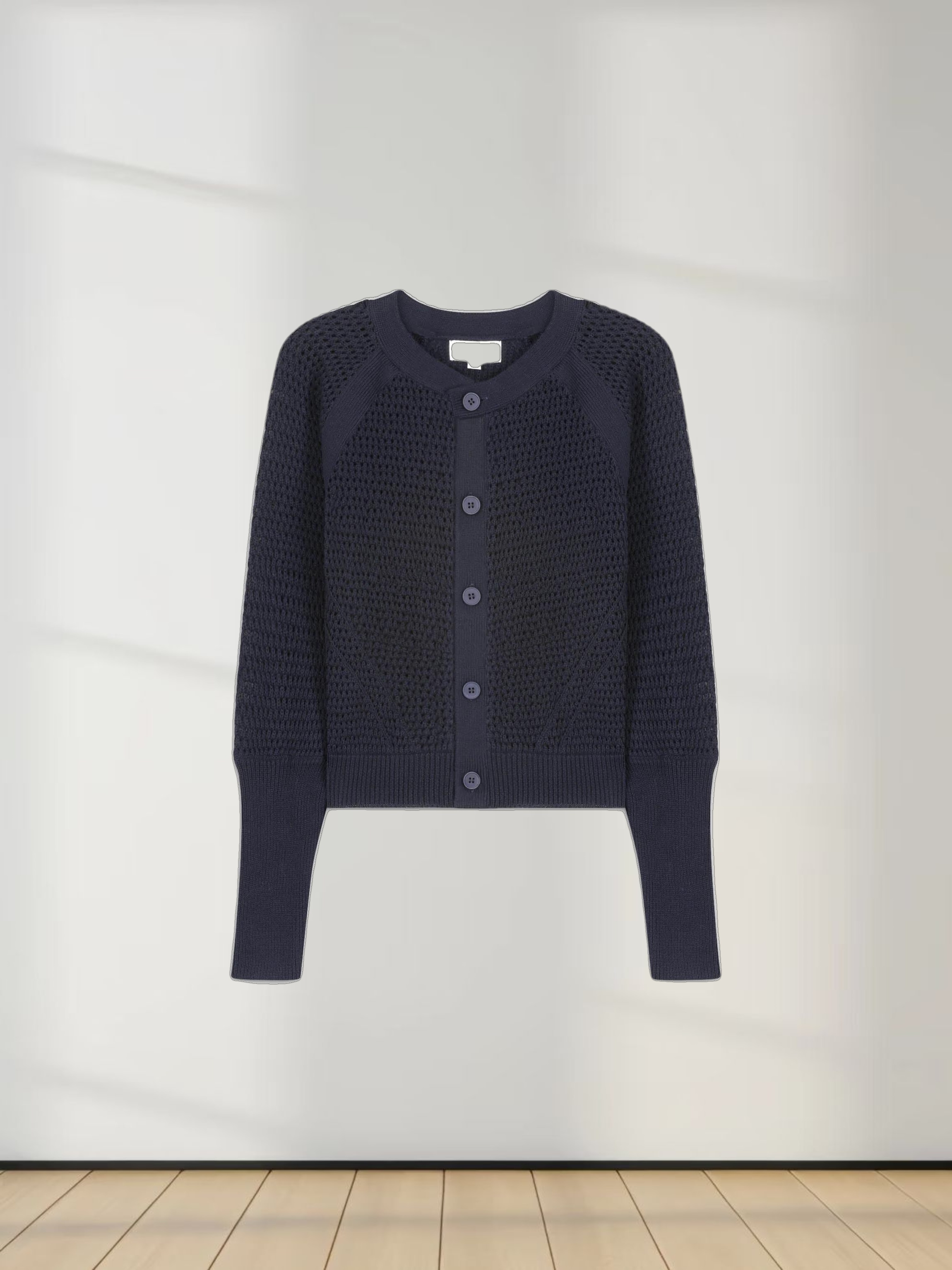 CROCHET CREW CARDIGAN-NAVY