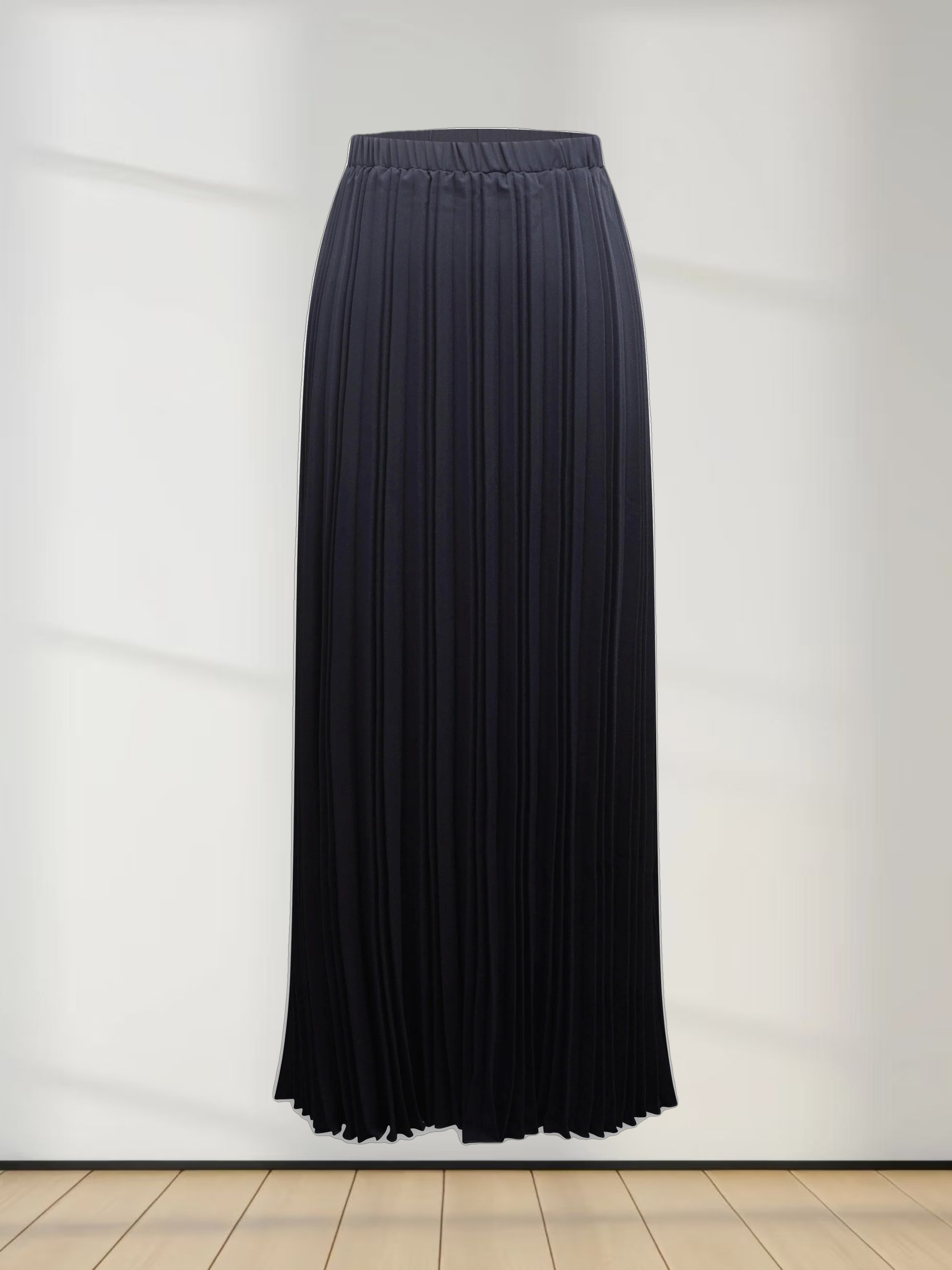 Crepe Pleated Maxi Skirt-Navy