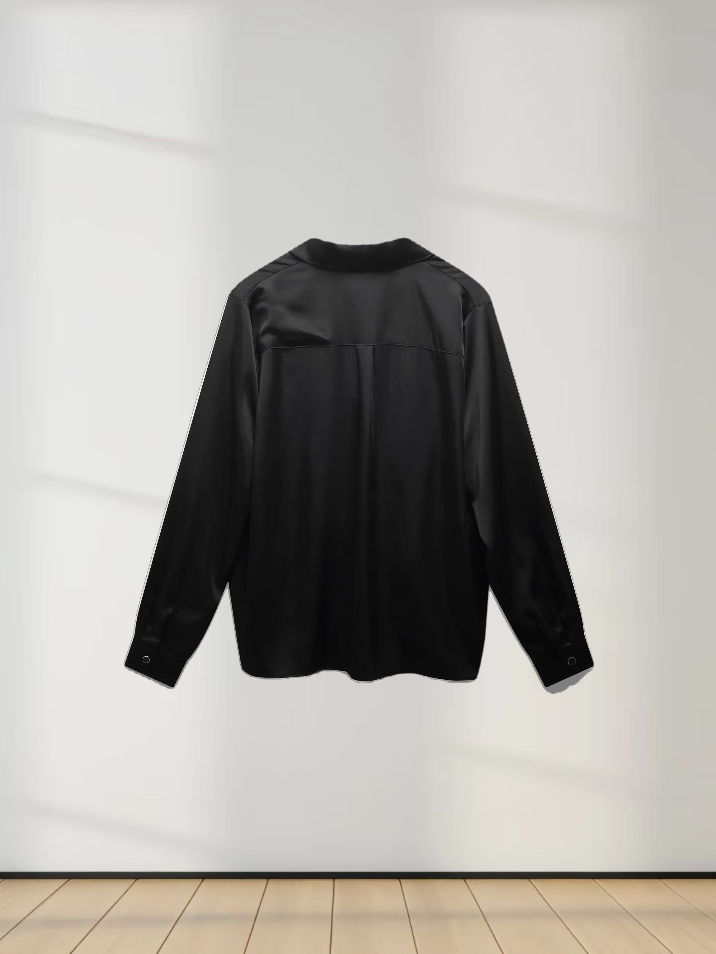 High/Low Faux Satin Crossover Top-Black