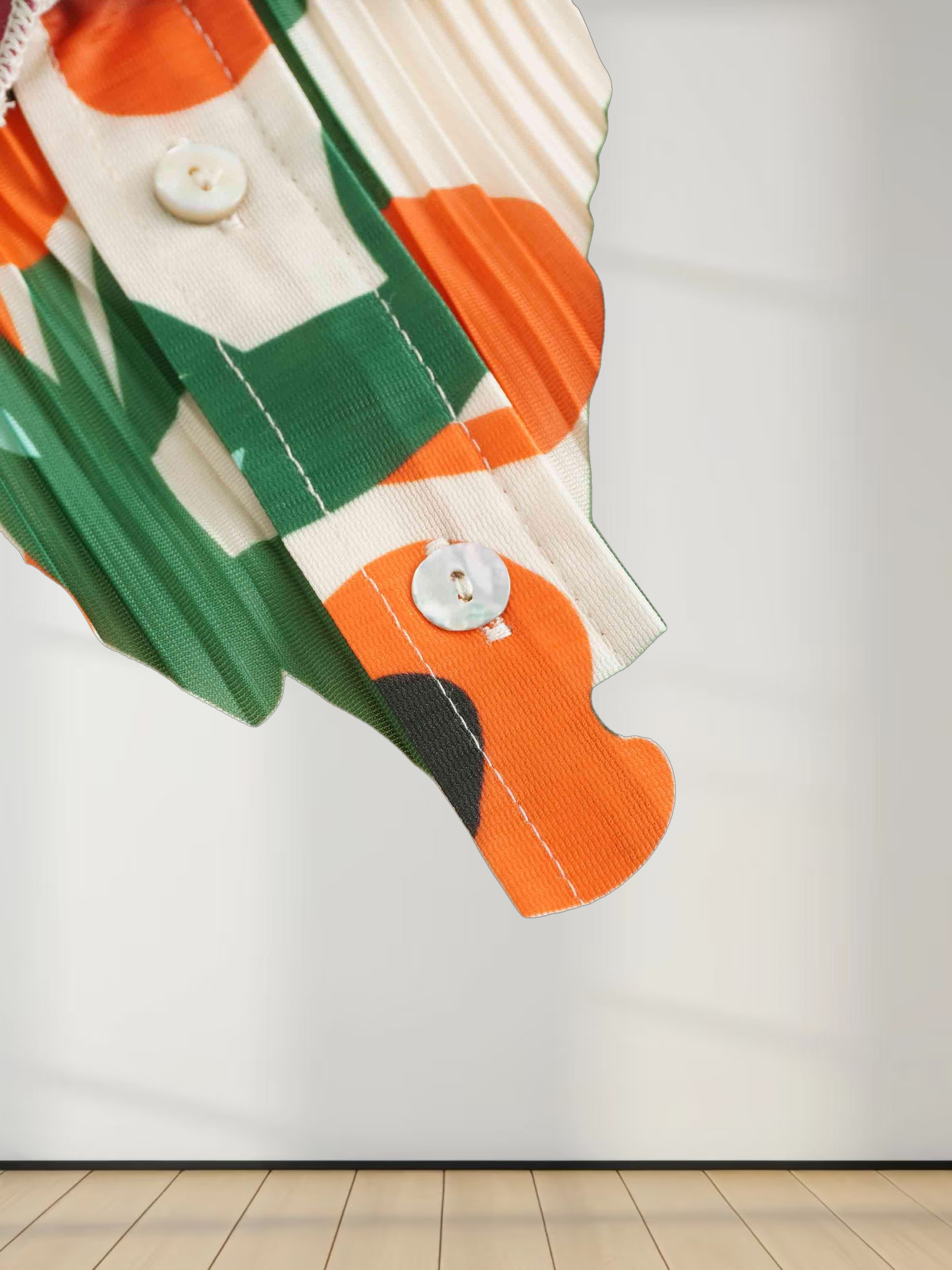 Micro Pleats Princess Style Dress-Orange Floral