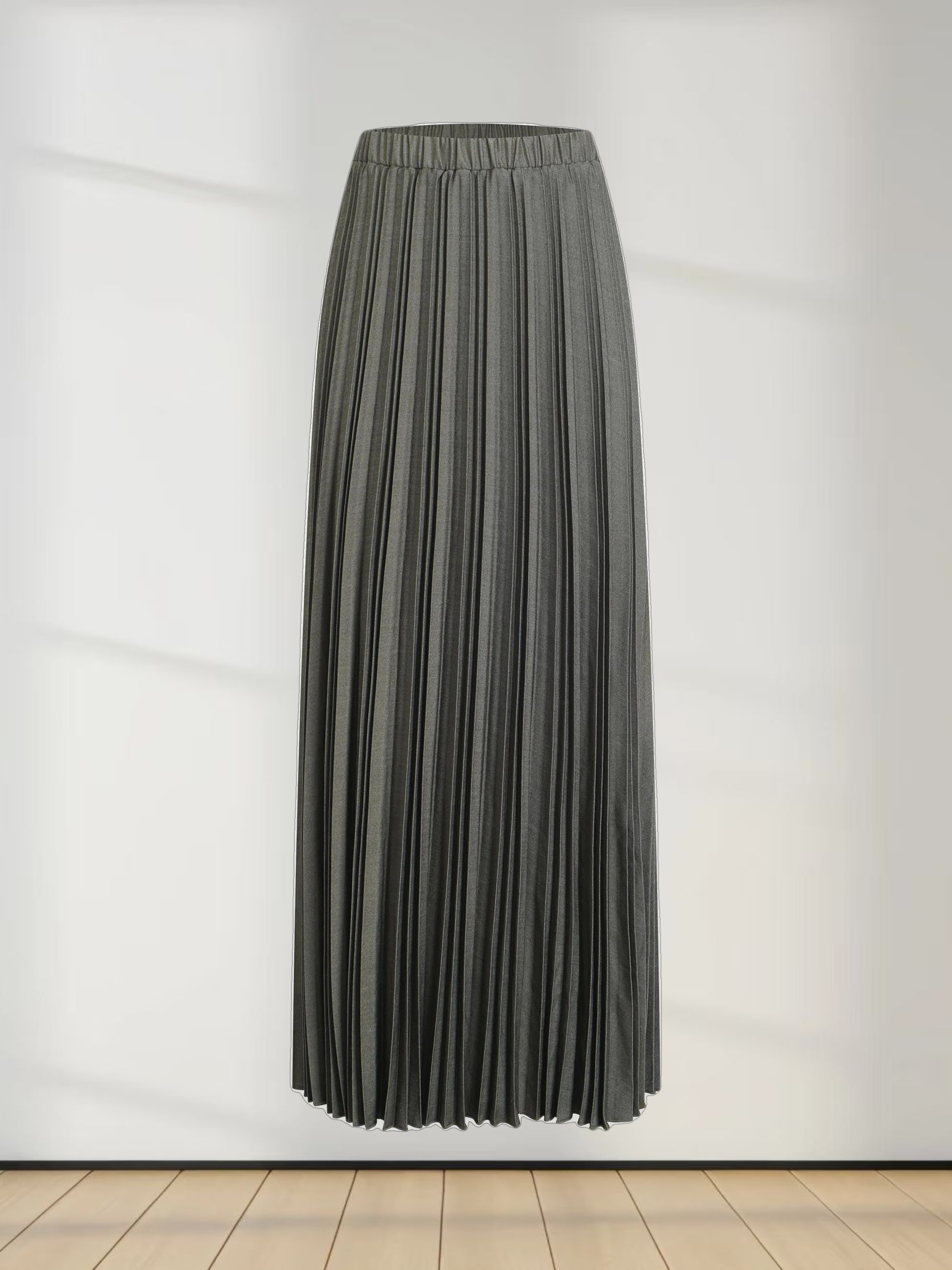 Denim Pleated Skirt-Olive