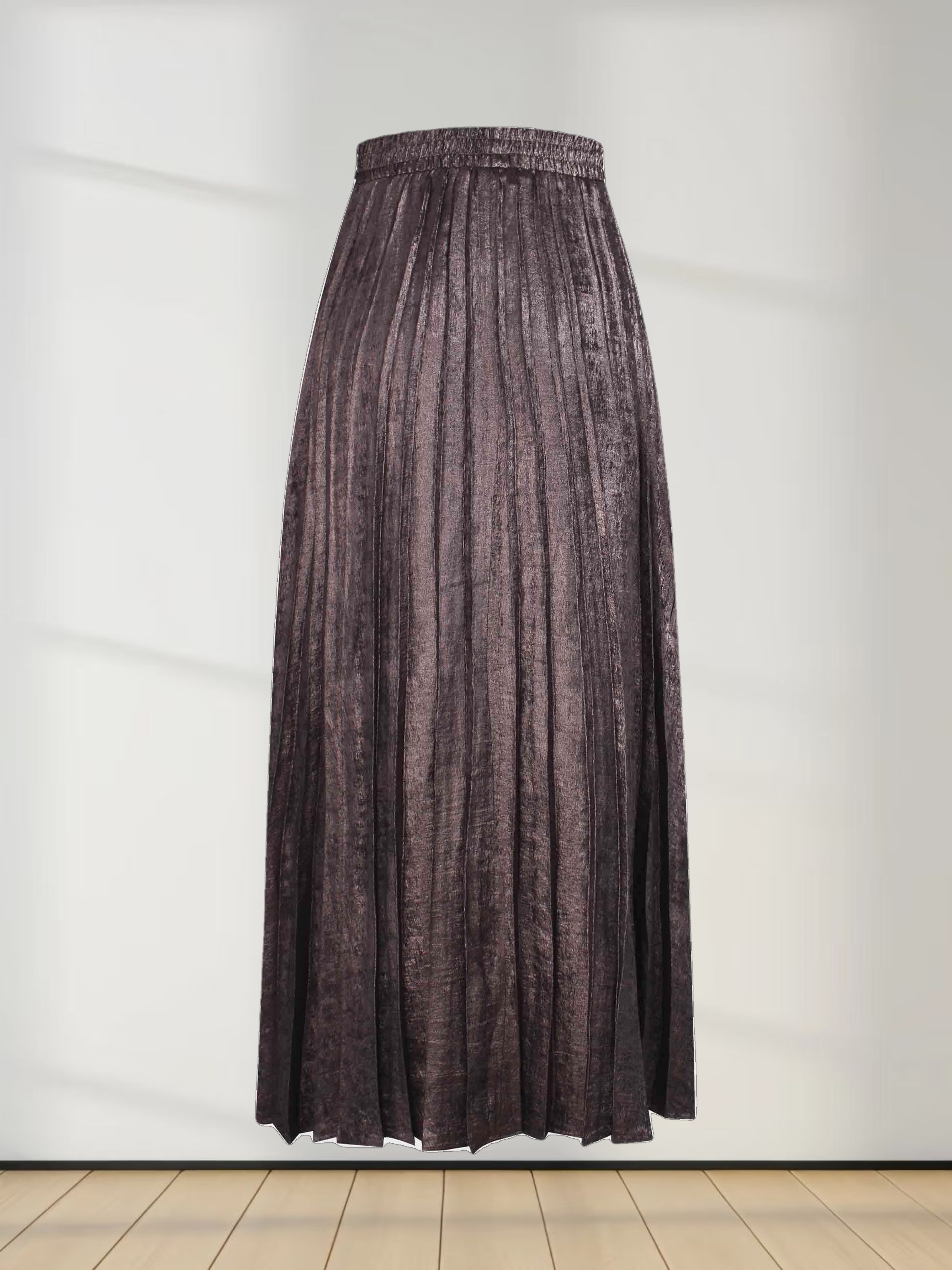 Covered Band Pleated Skirt-Brown Shimmer