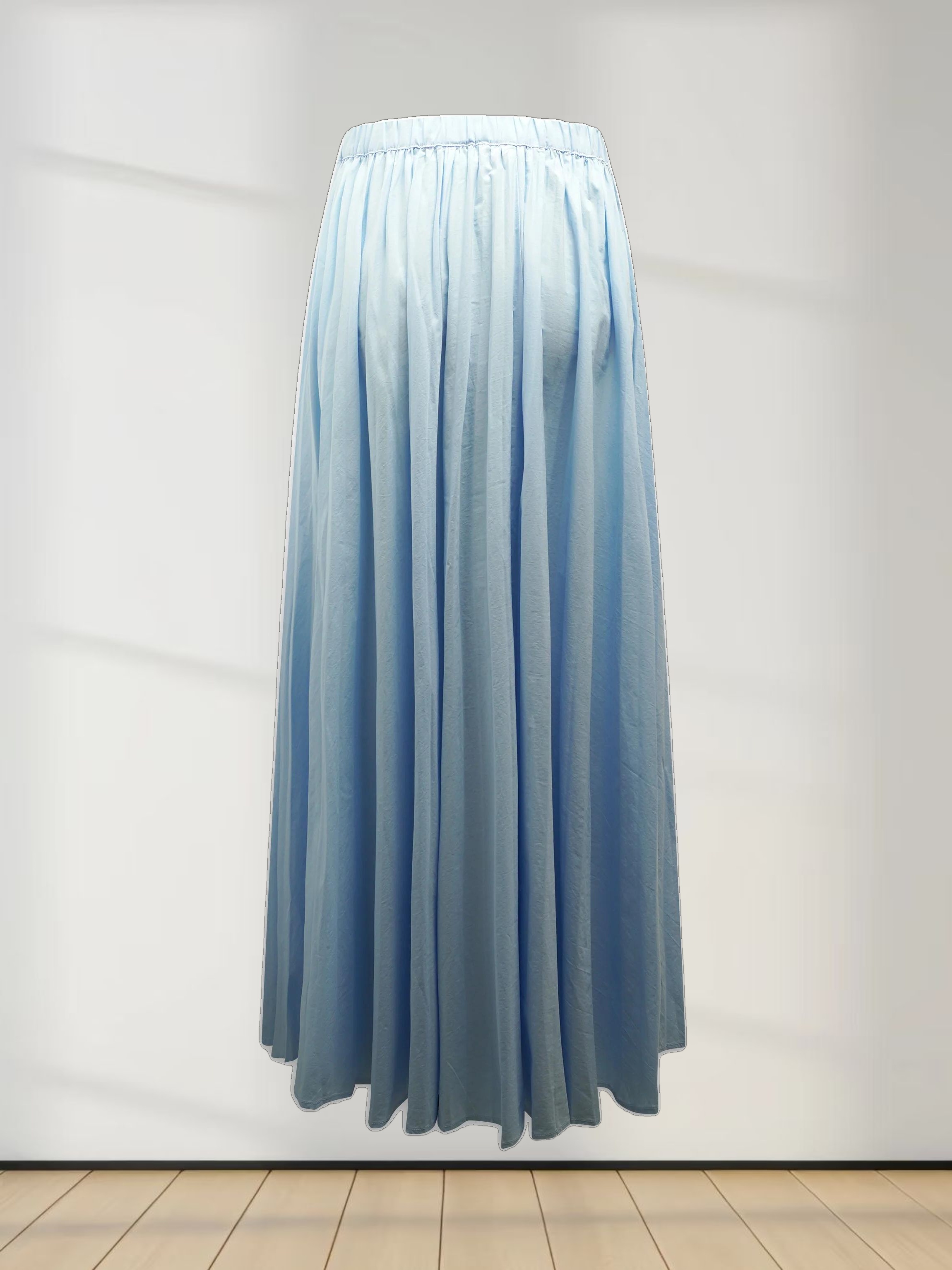 Micro Pleat Elastic Waist Skirt-Light Blue