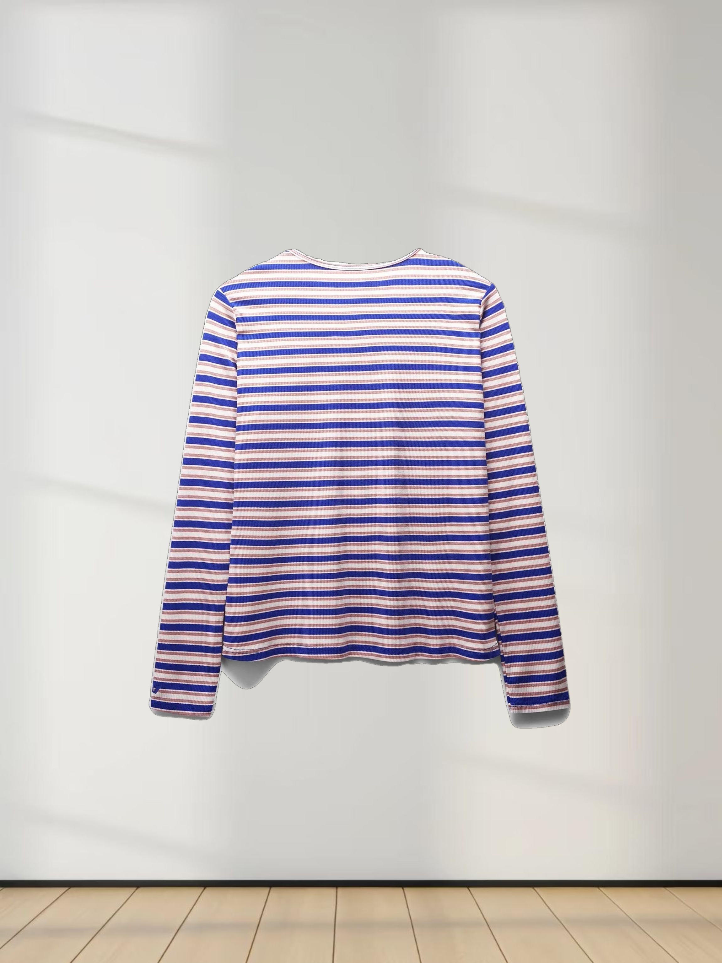 Multi Striped Ribbed Crew-Cobalt Blue/Tan
