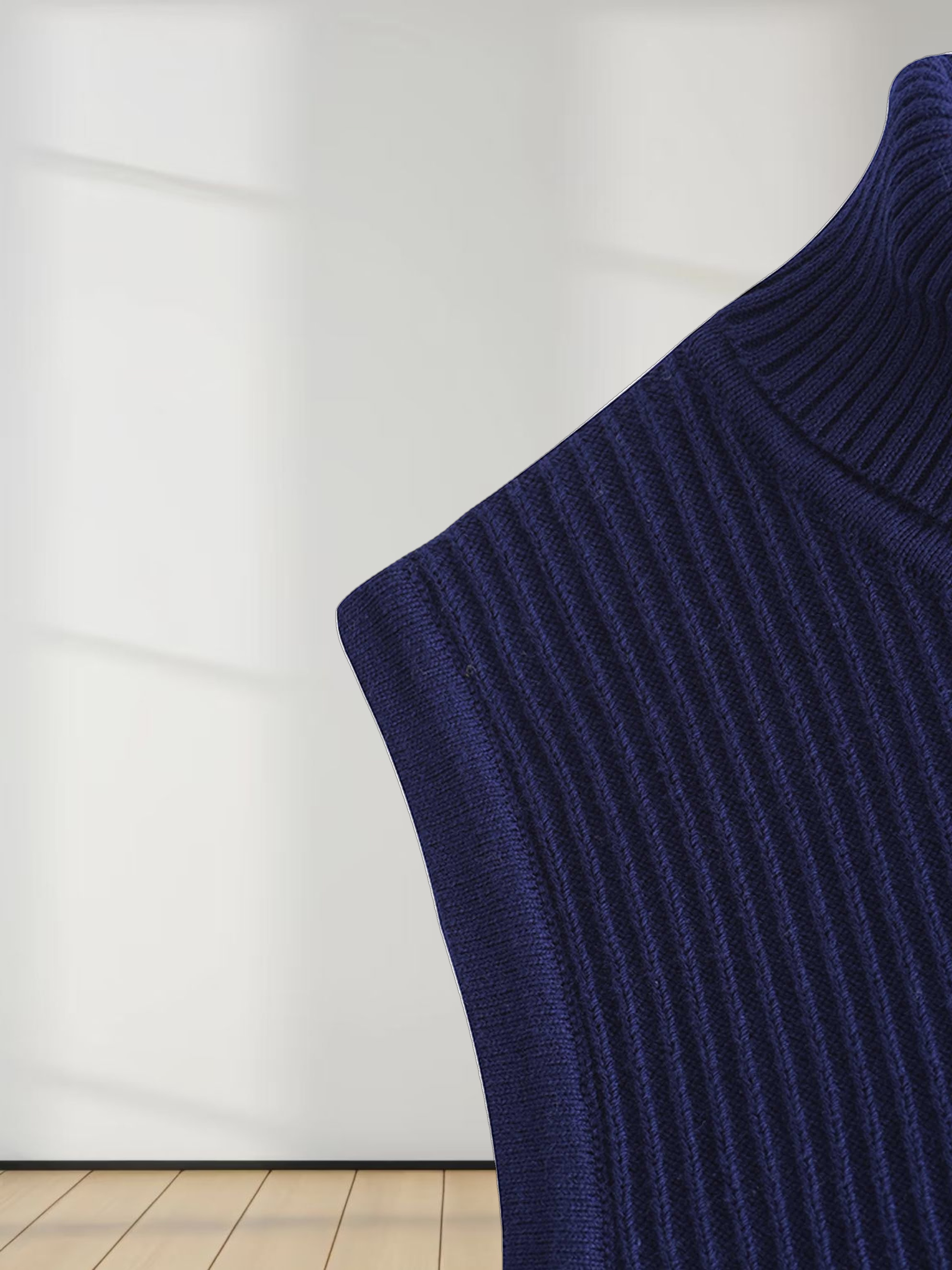 Sleeveless Ribbed Turtleneck-Navy