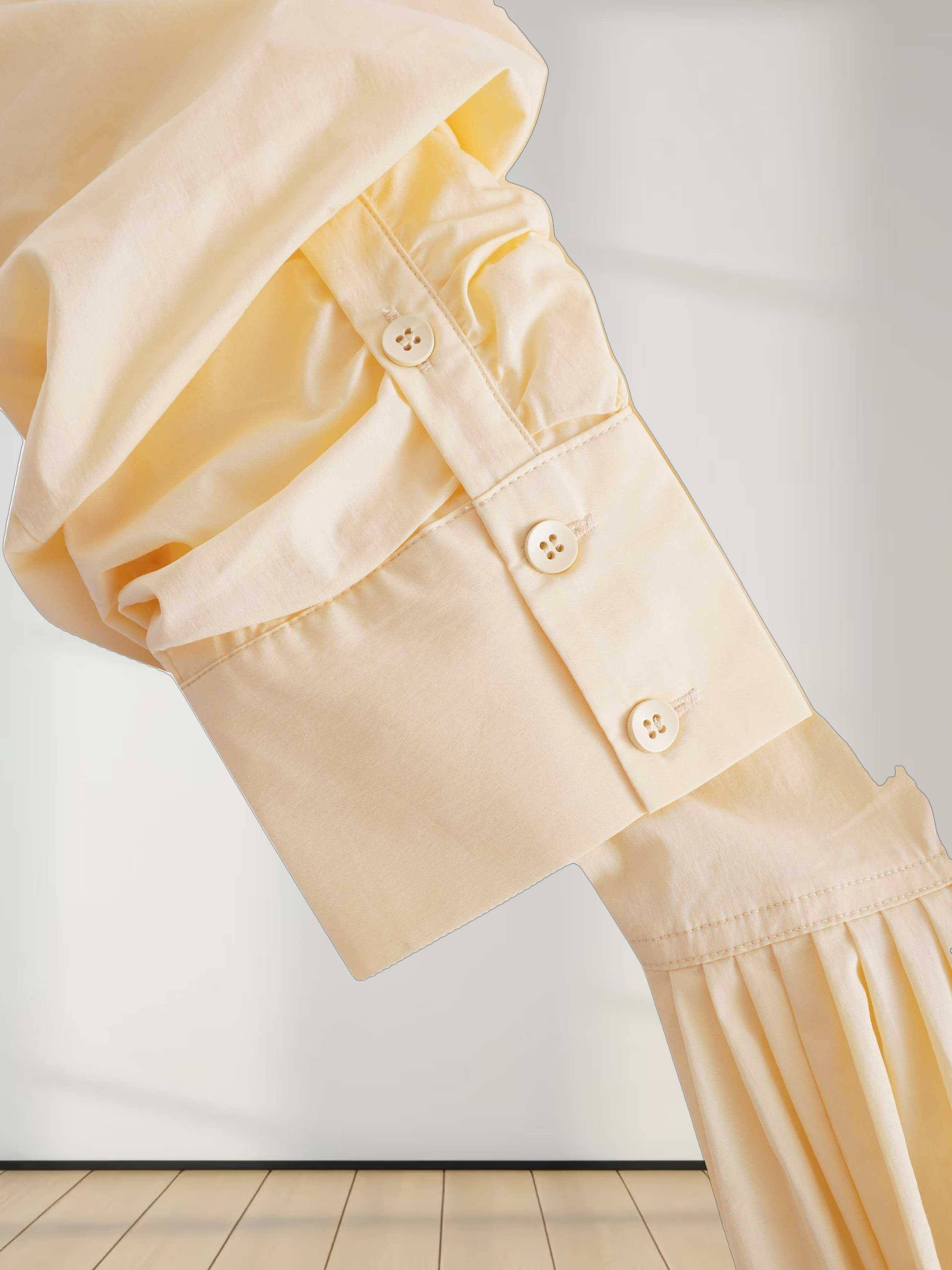 Drop Waist Pintuck Pleat Cotton Dress-Yellow