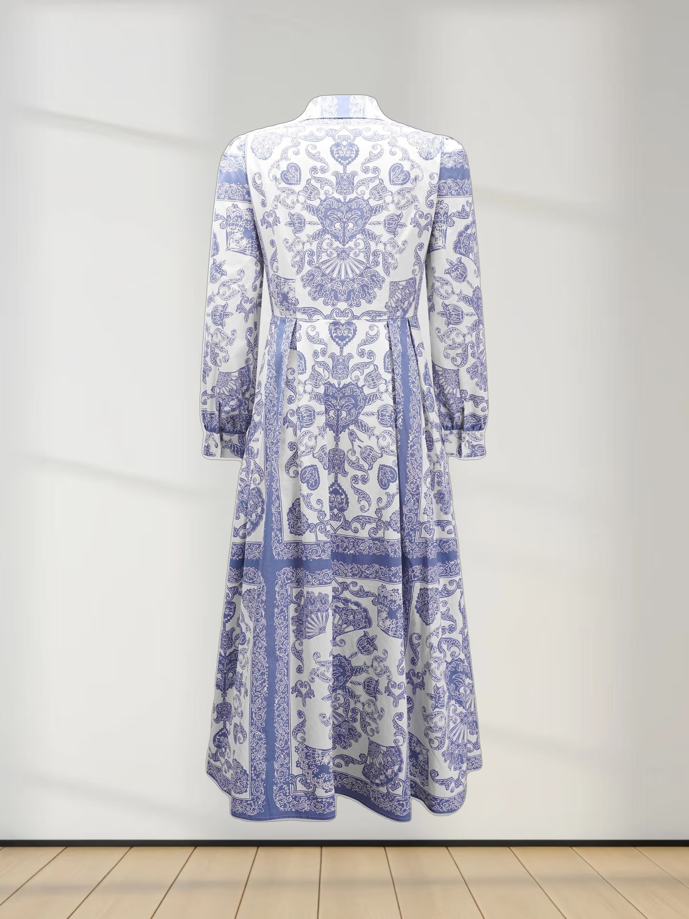 Royal Damask Dress-Blue