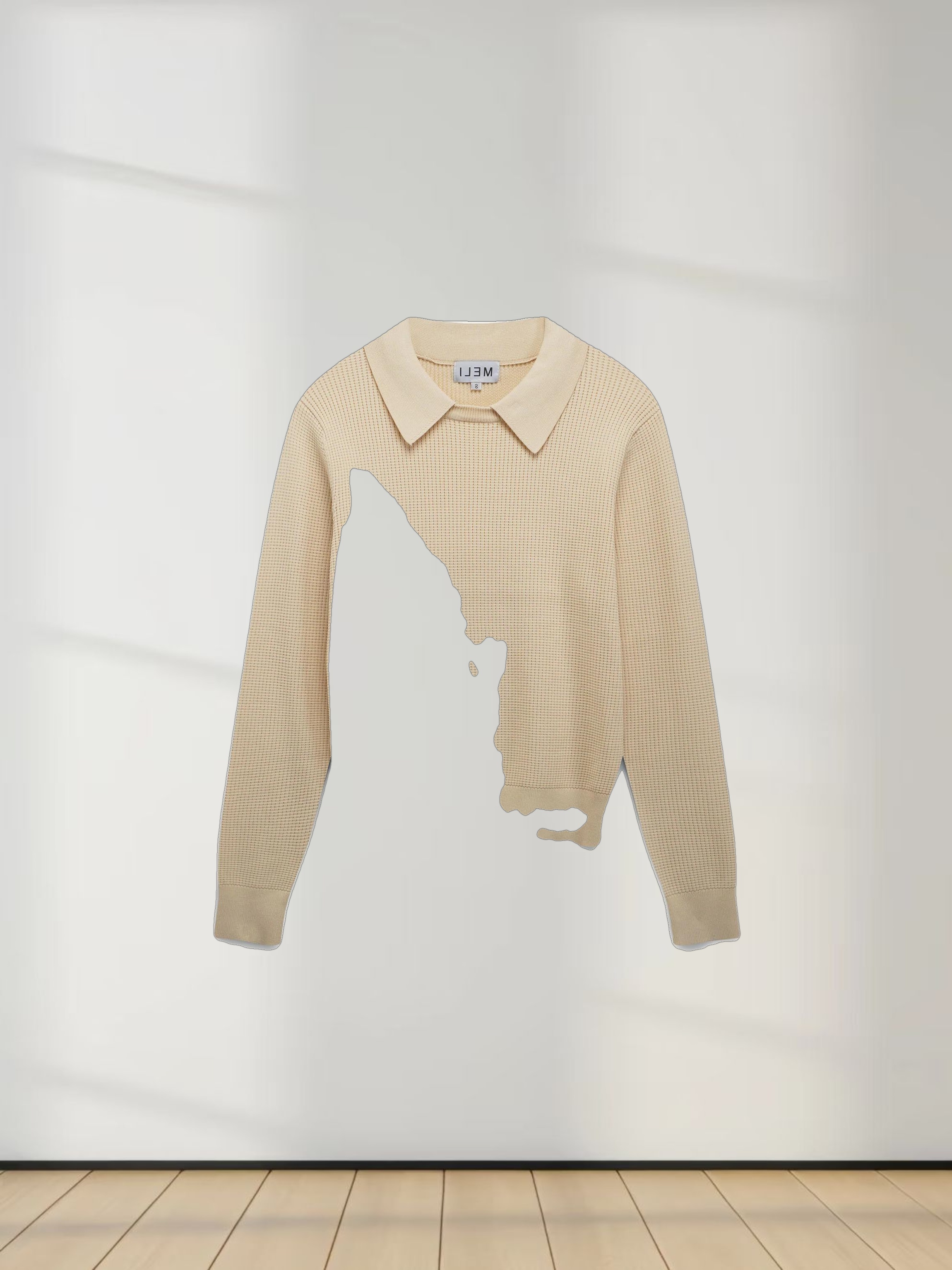 Waffle Collared Sweater-Bone