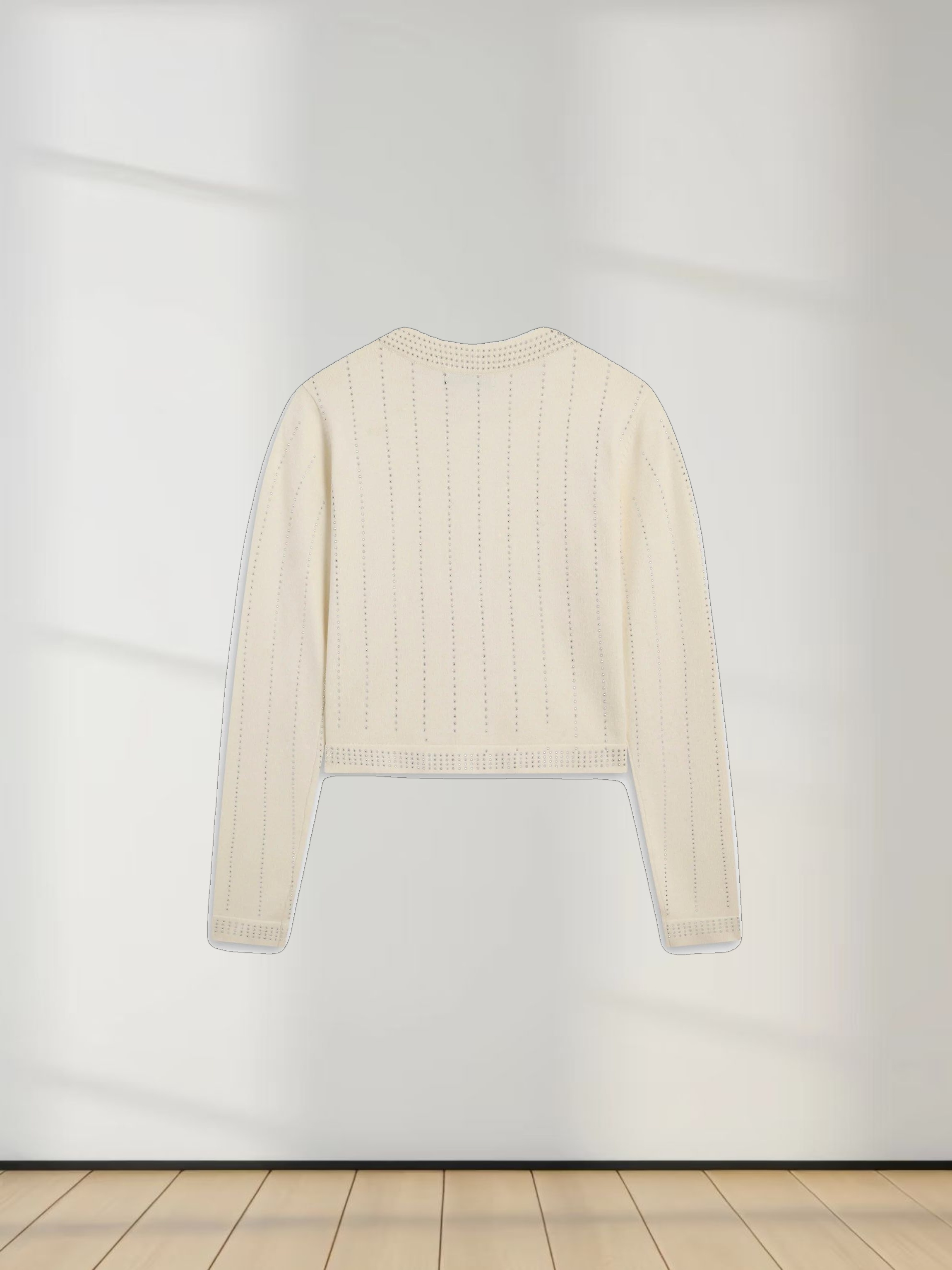 Crystal Pinstripe Crew Cardigan-Cream