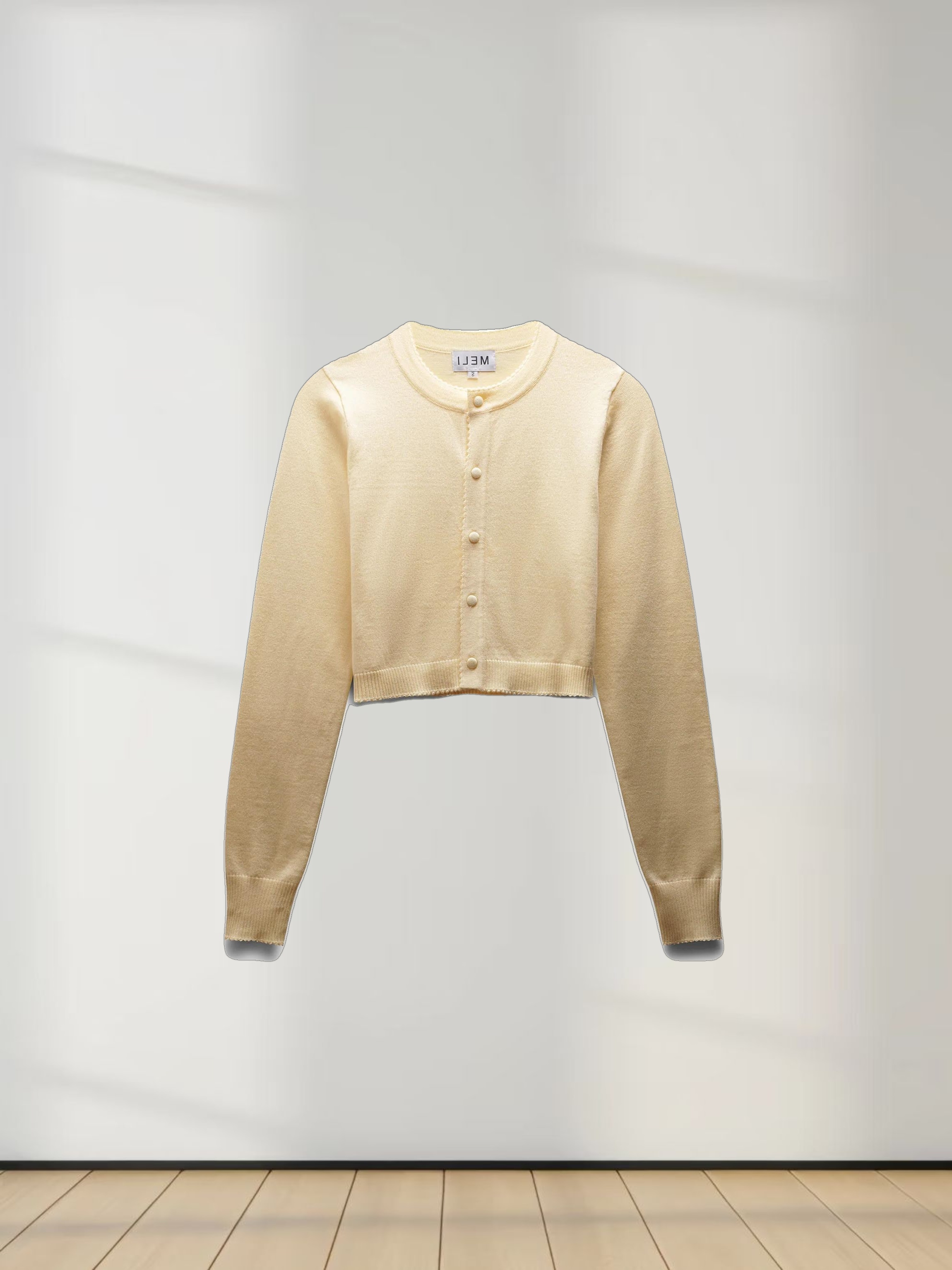 Trim Detail Crew Crop Cardigan-Yellow