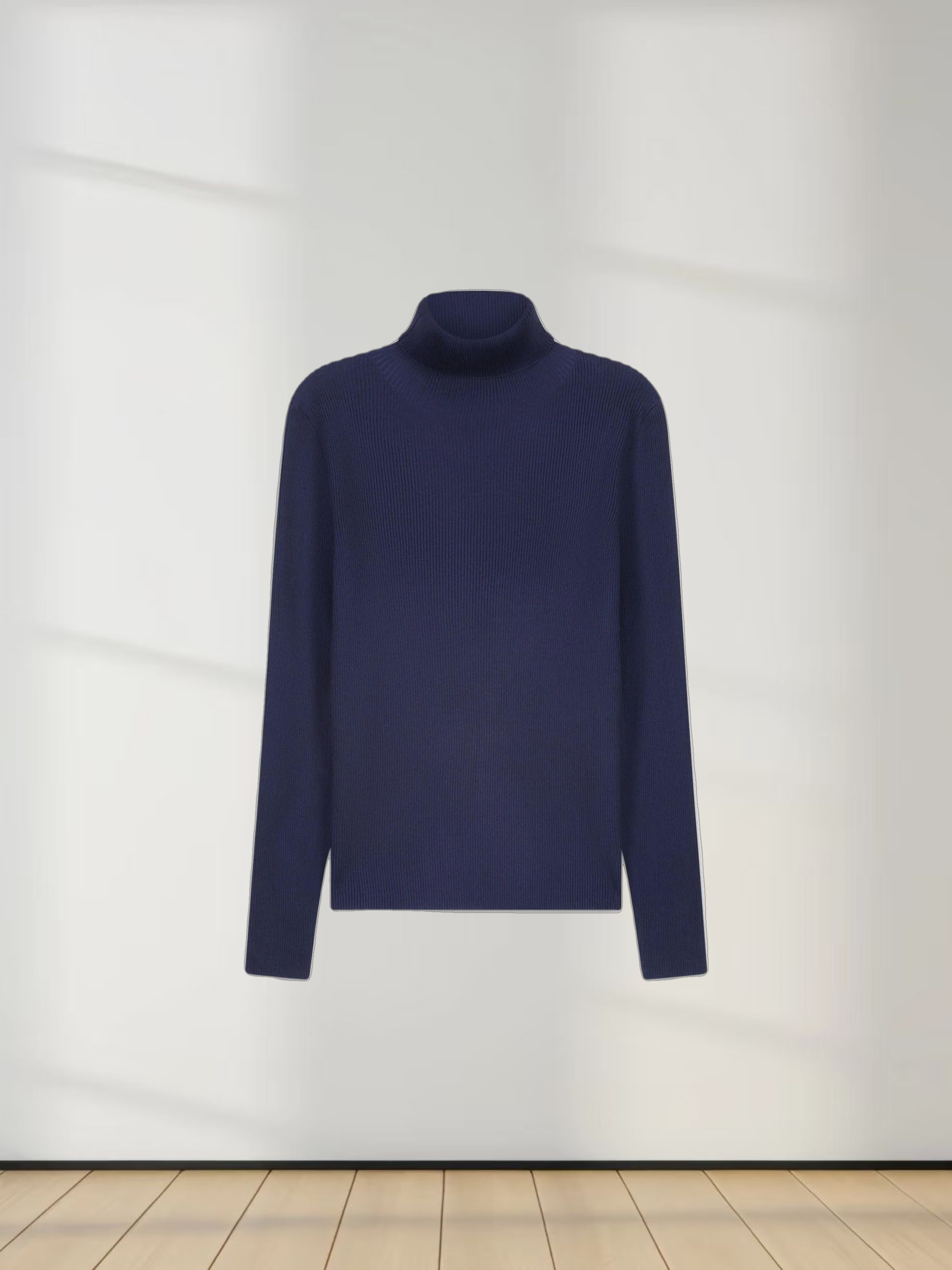 Knit Ribbed Turtleneck-Navy