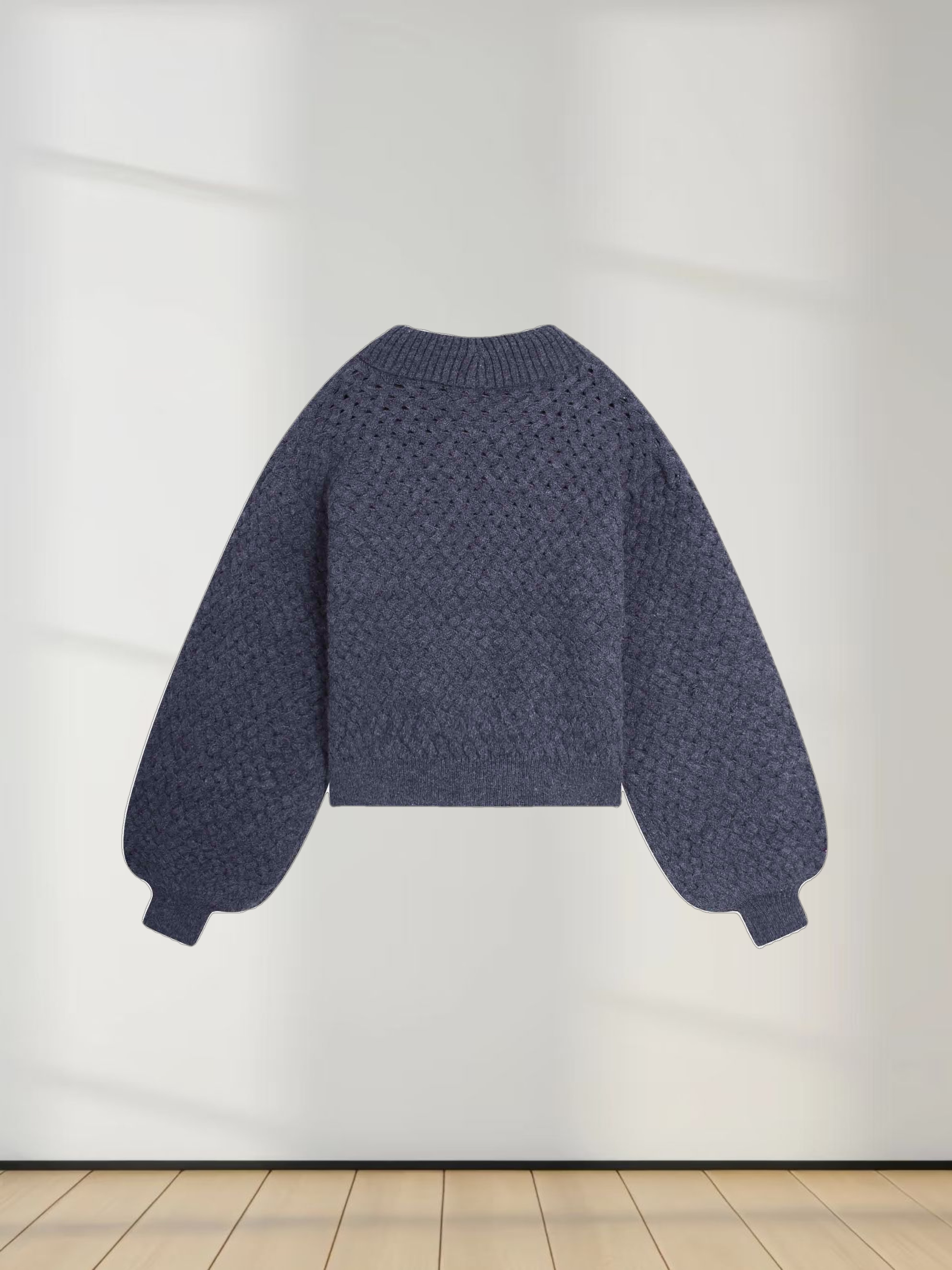 Basketweave Turtleneck Sweater-Heathered Navy