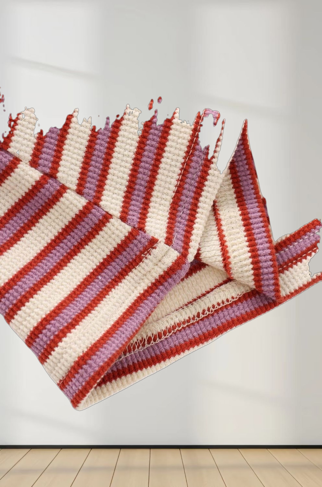 Waffle Striped Crew Tee-Cream/Berry/Lilac