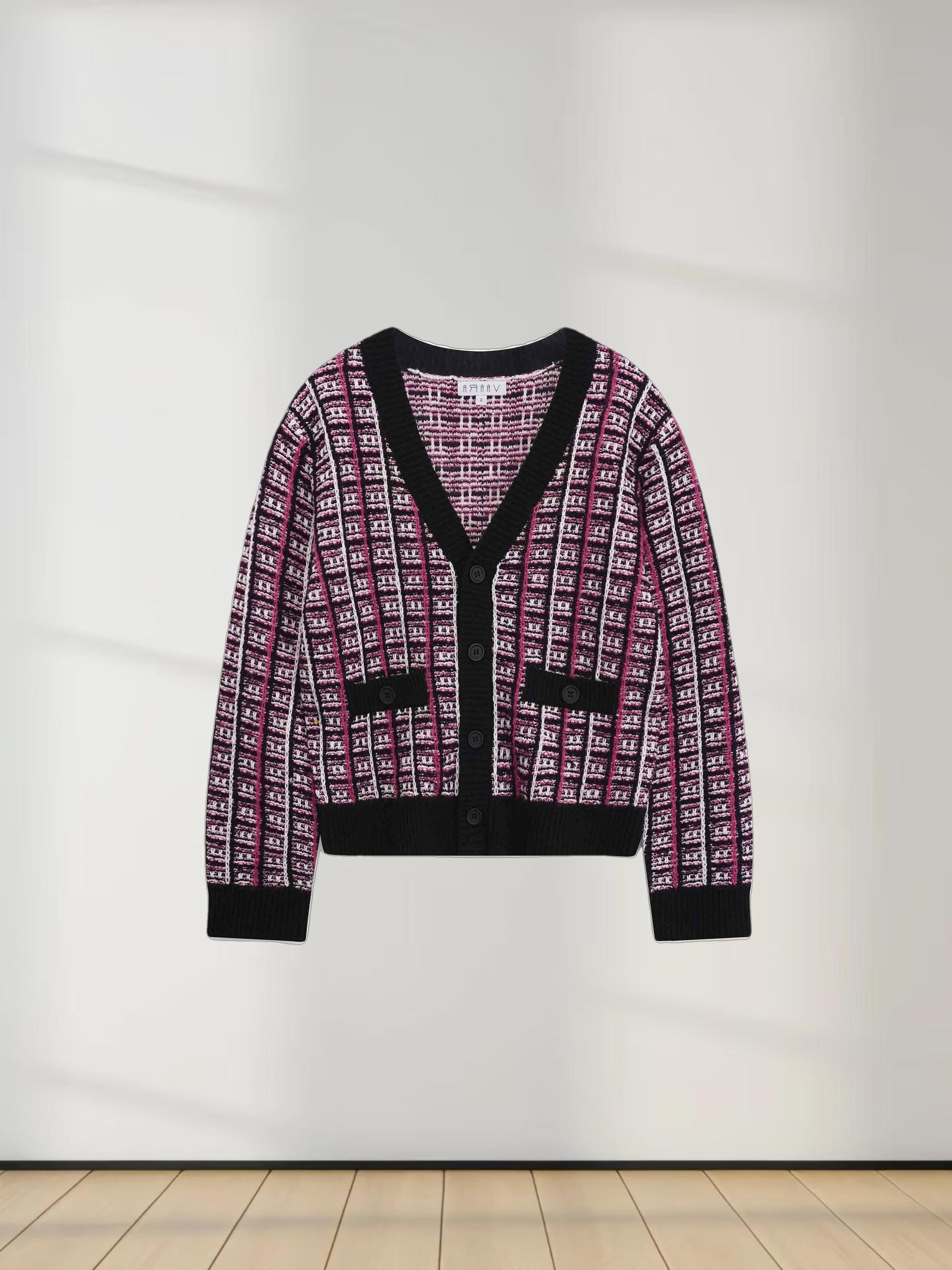 Boucle Knit Cardigan-Pink