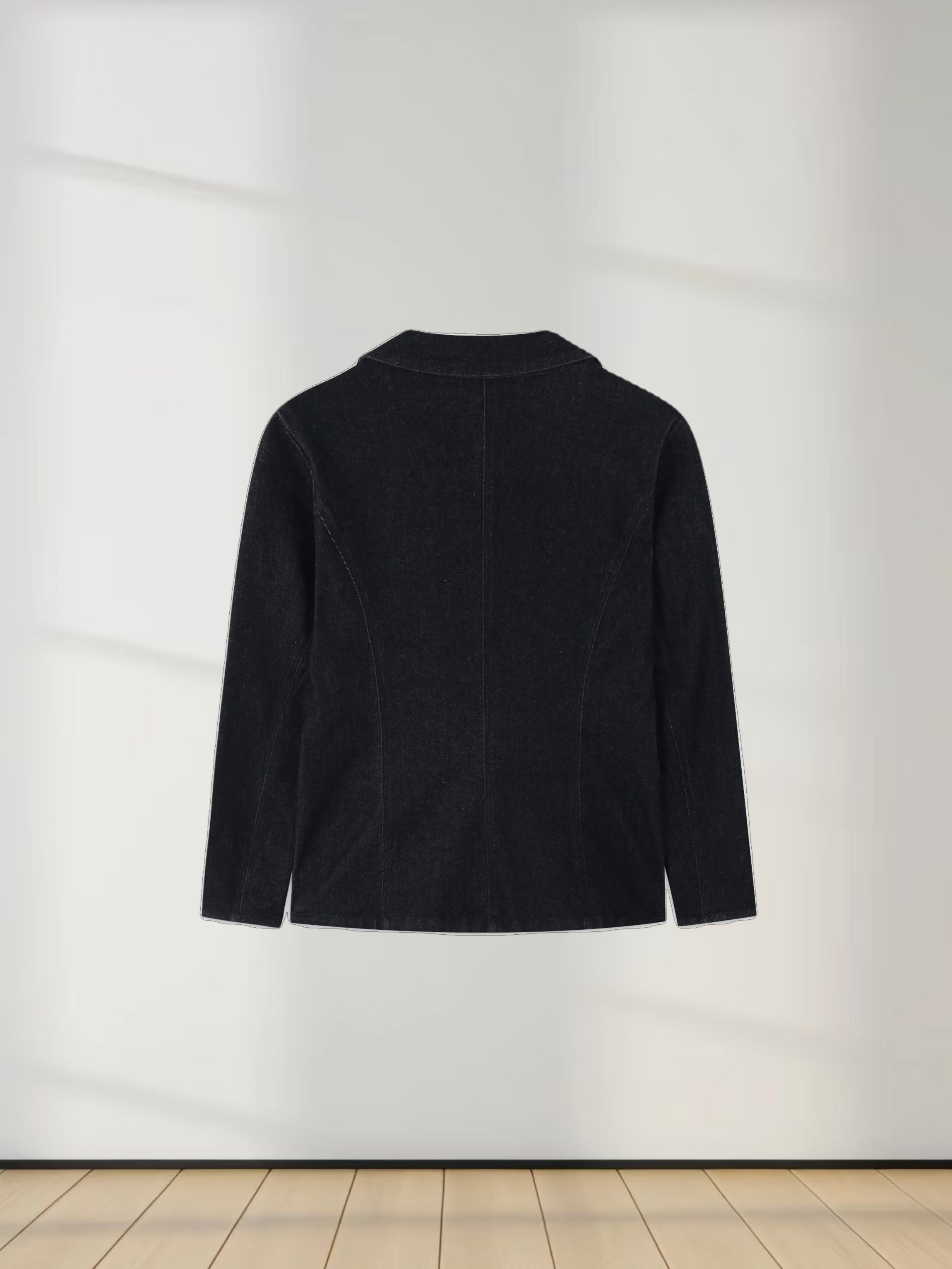 Leather Pocket Denim Blazer-Black