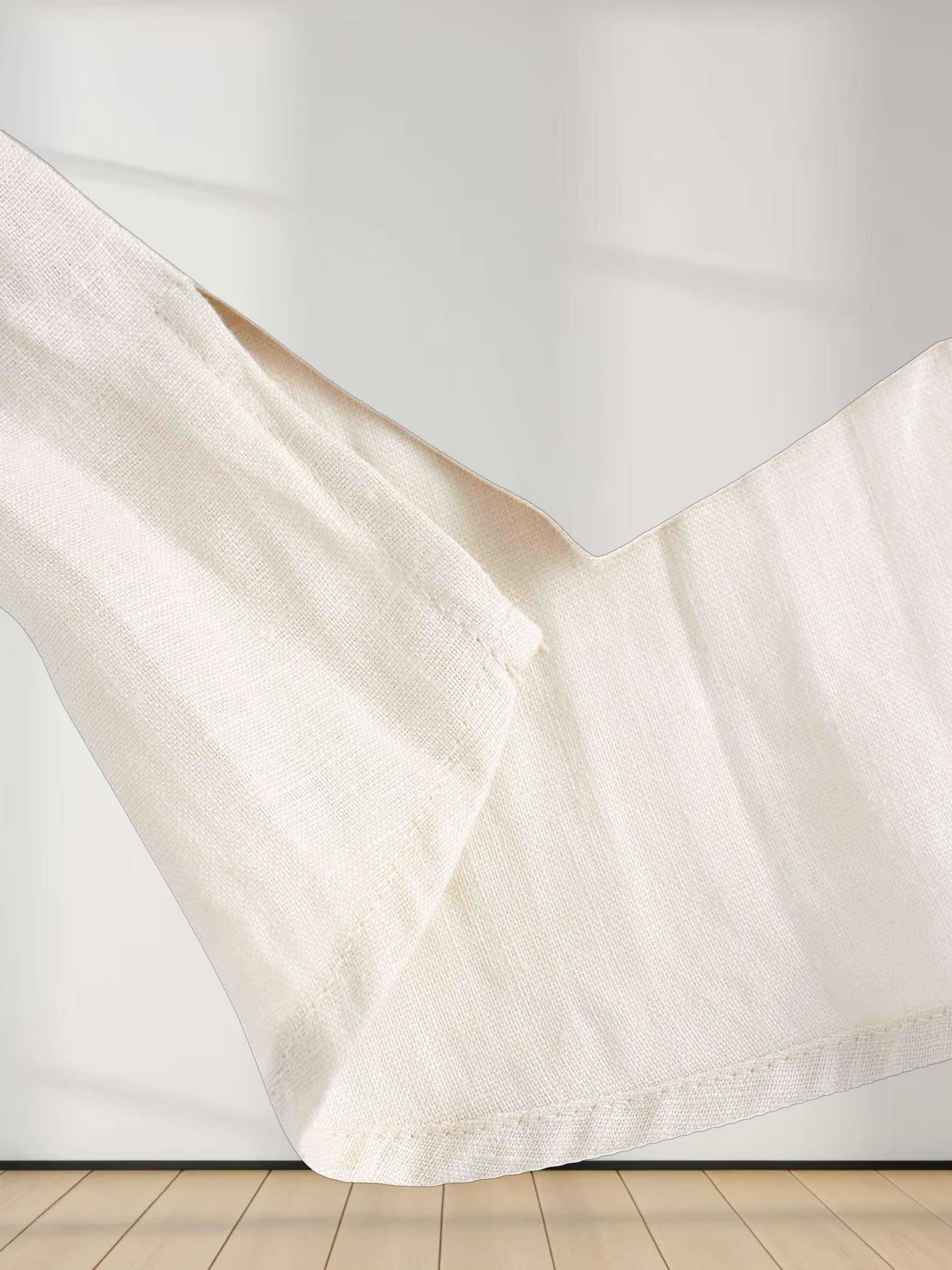 Drawstring Button Down Linen Top-Ecru