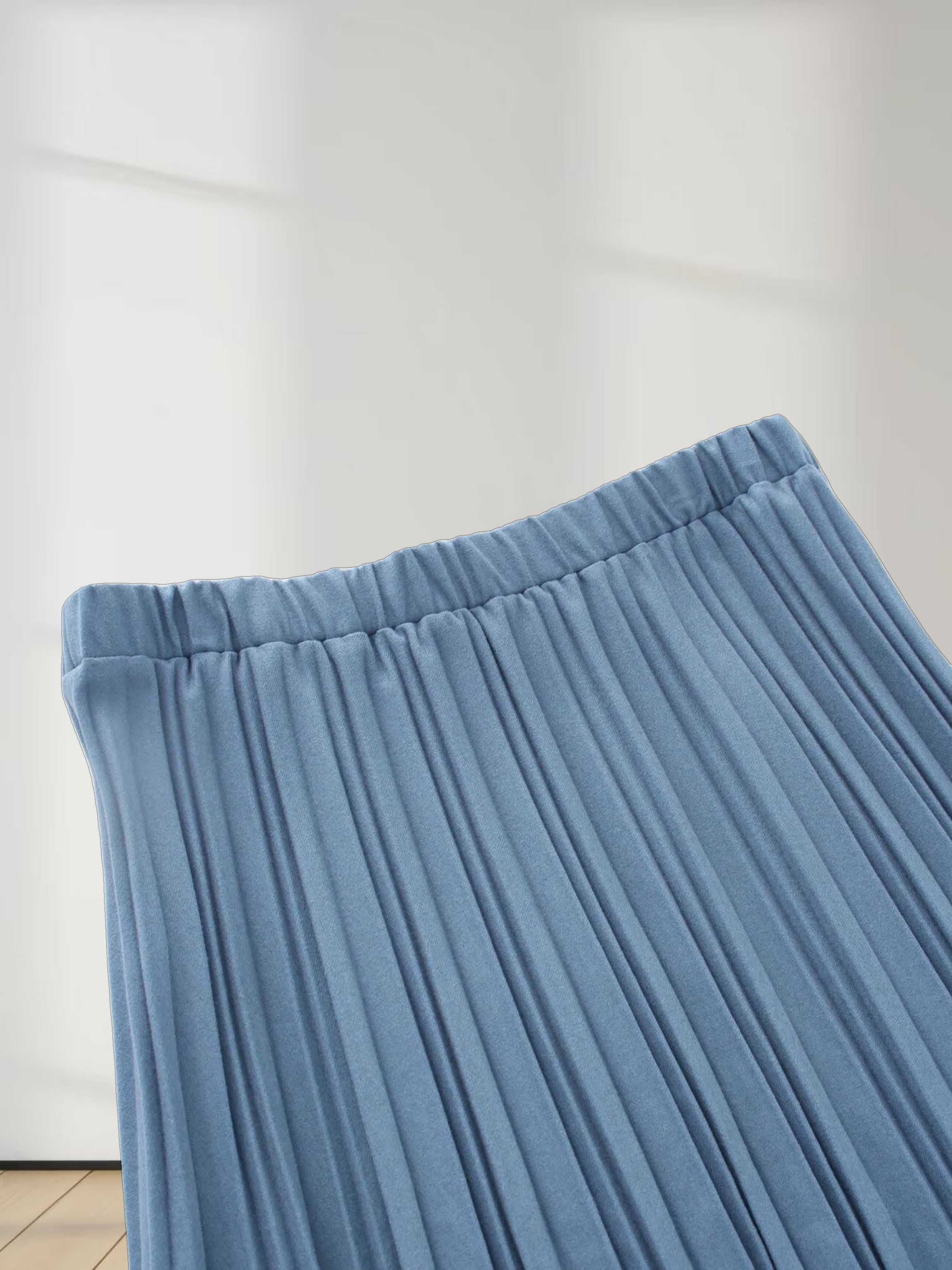 Wool Blend Pleated Skirt-Denim Blue