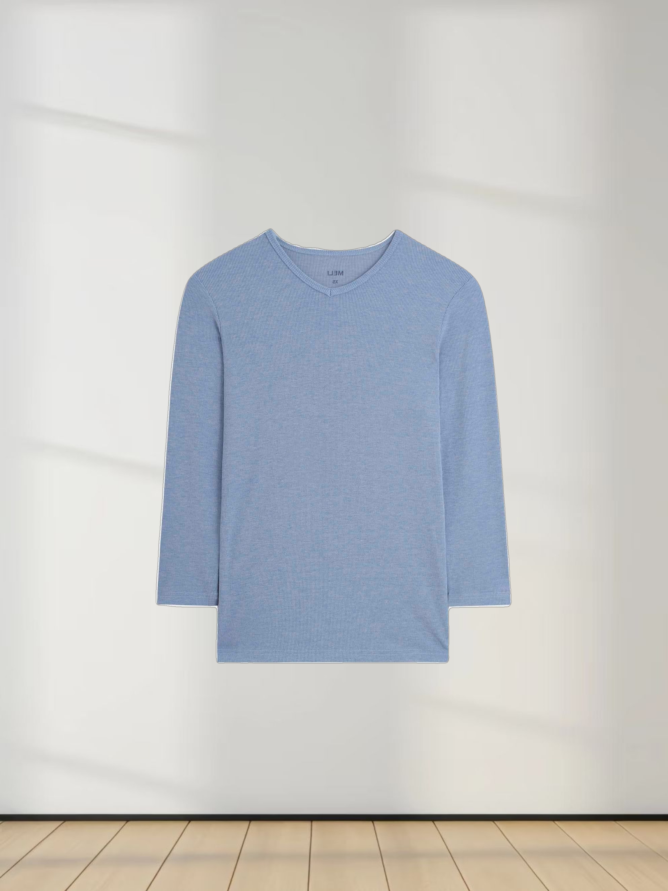 HIGH V RIBBED TEE - 3Q - LIGHT BLUE