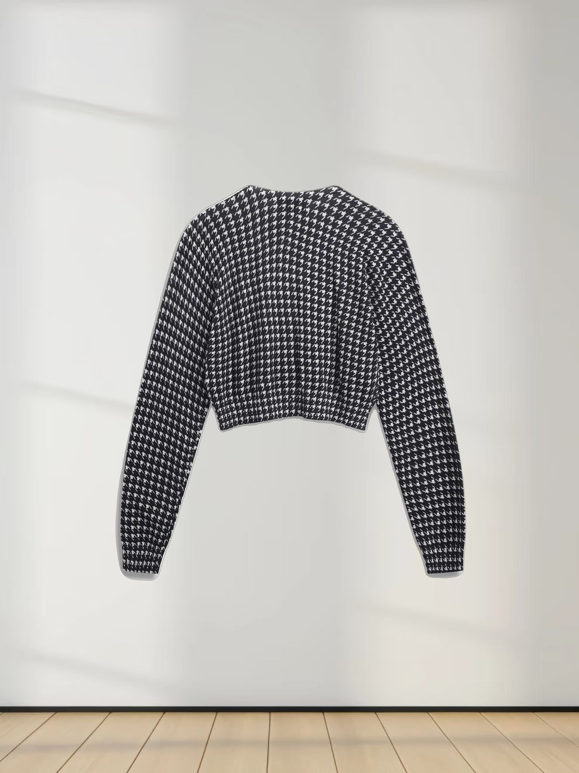 Printed Cardigan Short-Black and White Houndstooth