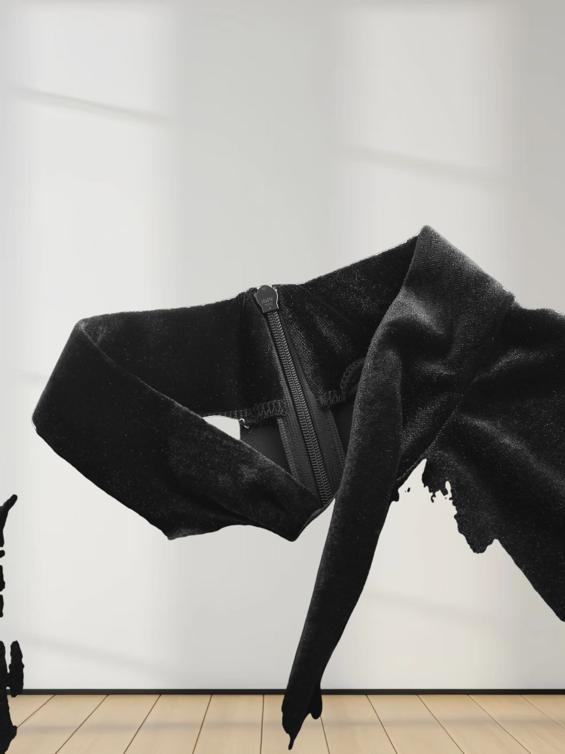 Velour Front Knot Maxi Dress-Black