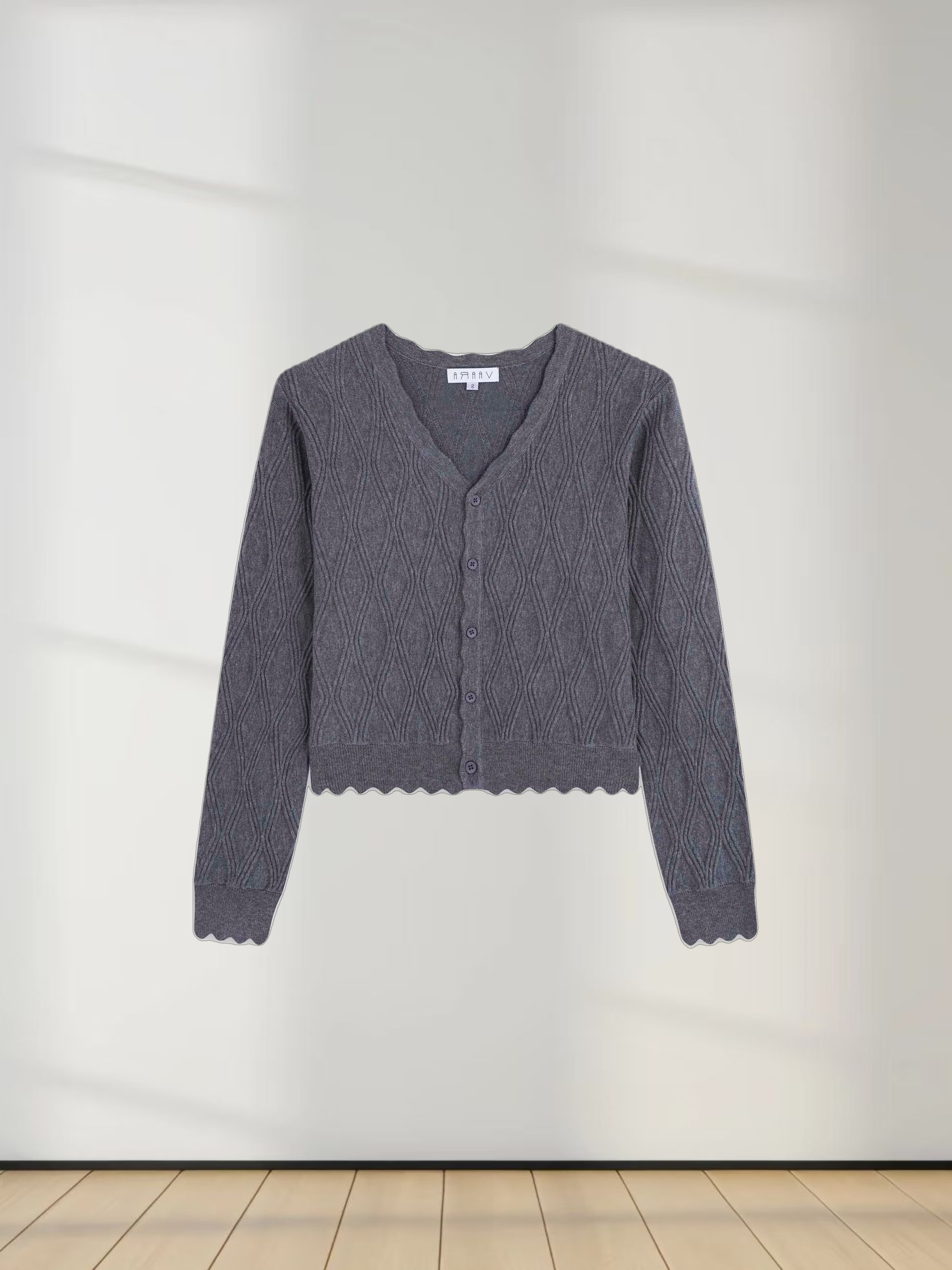 Scalloped Edge Cardigan-Heathered Grey