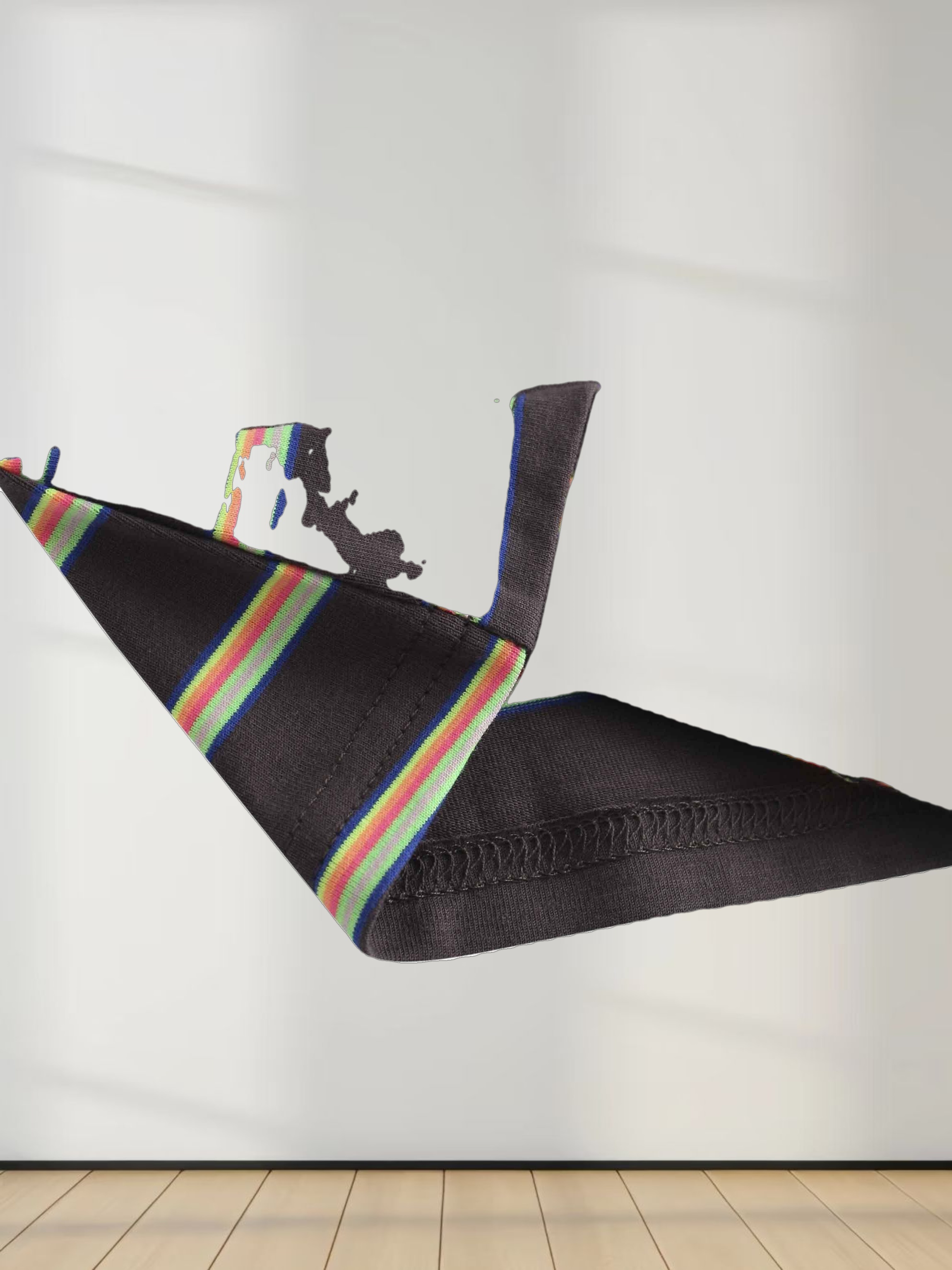 Flat Striped Crew Tee 3Q-Charcoal Grey/Neon Stripe