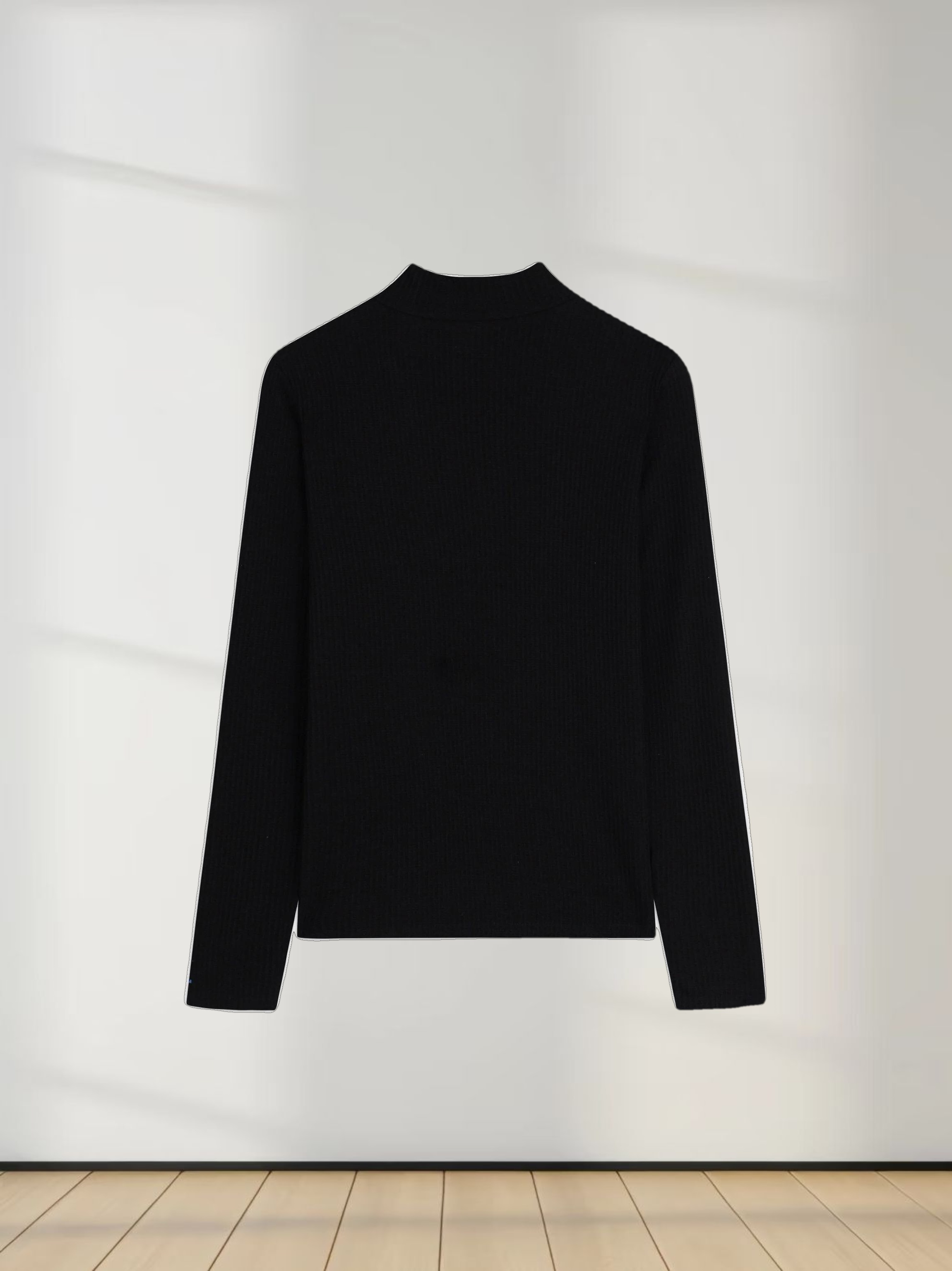 Textured Stretch Turtleneck-Black