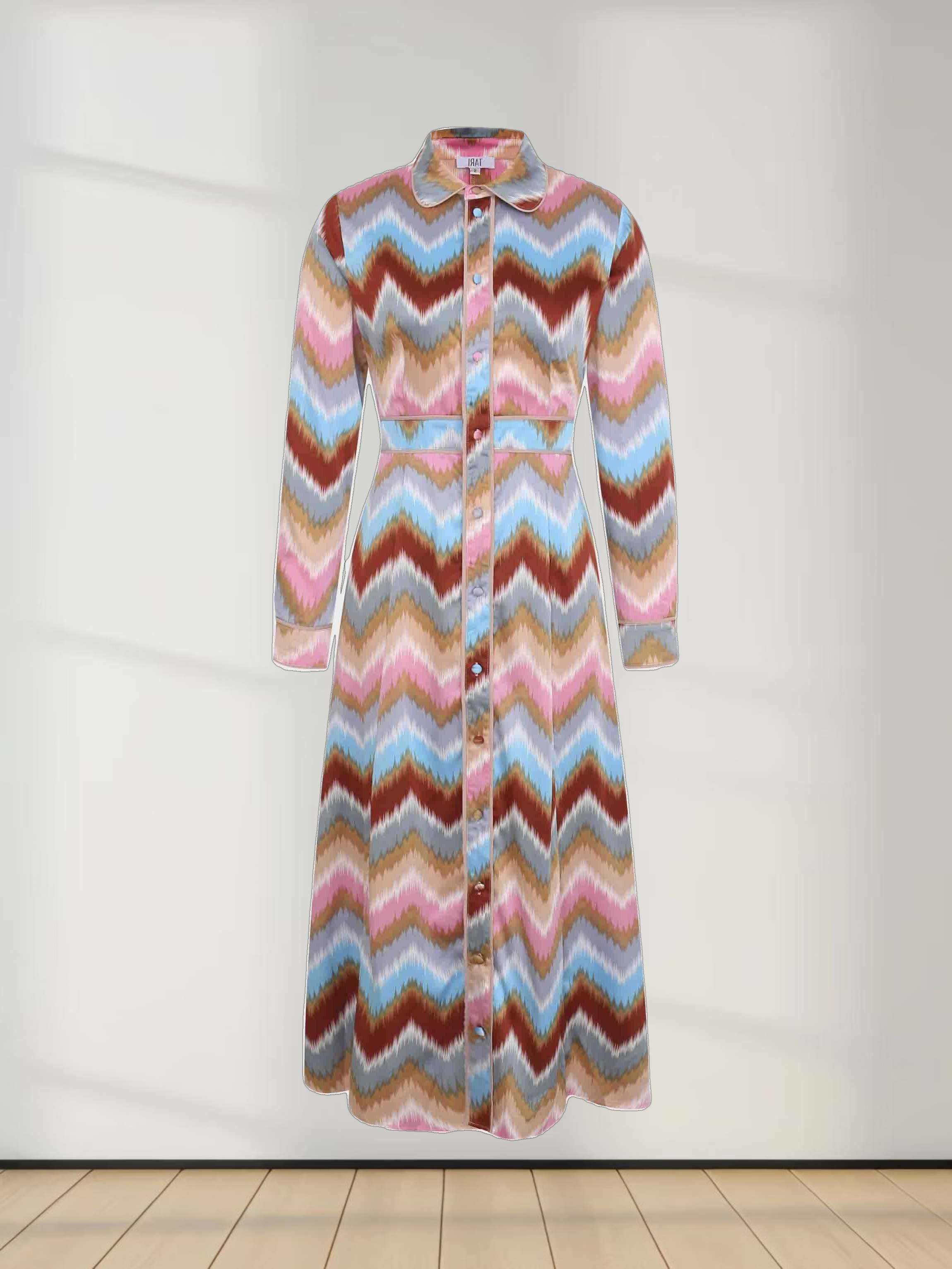 Piped Detail Dress-Chevron Stripe